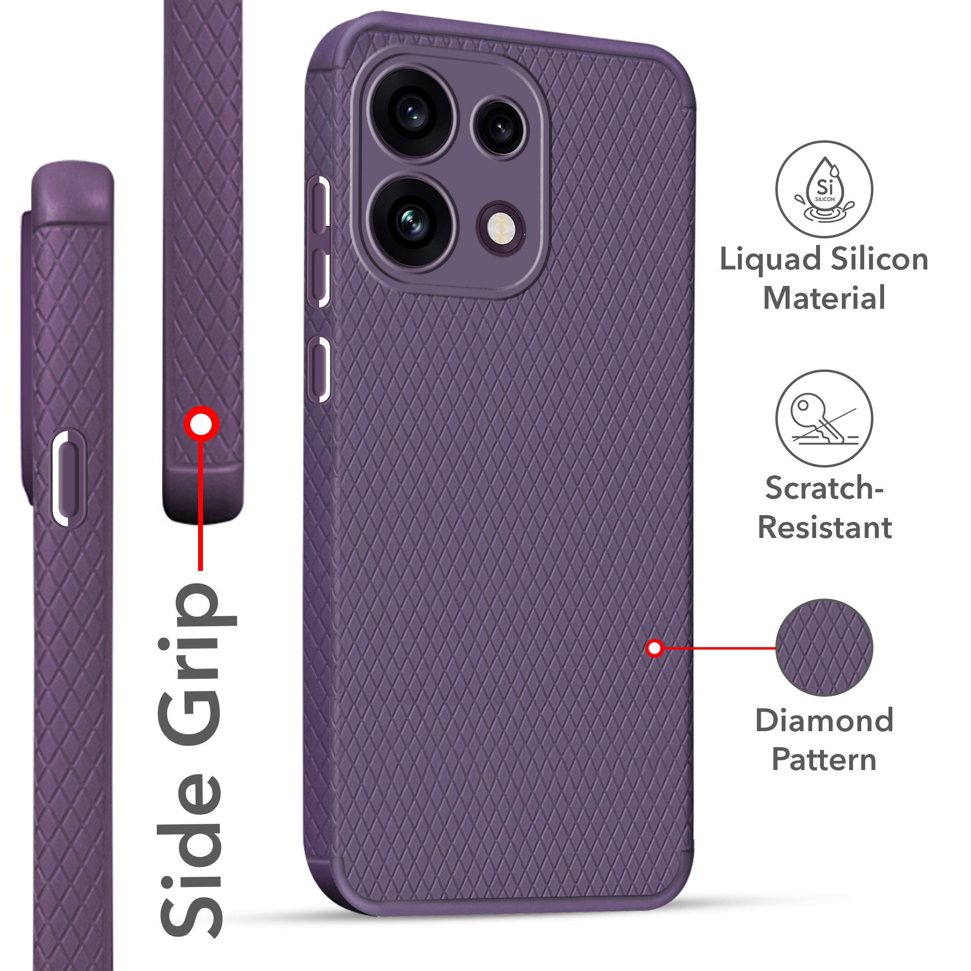For Oppo Reno 16C 5G Back Cover Case Liquid Silicone (Camera Protection | Side Grip Texture | Soft and Flexible)