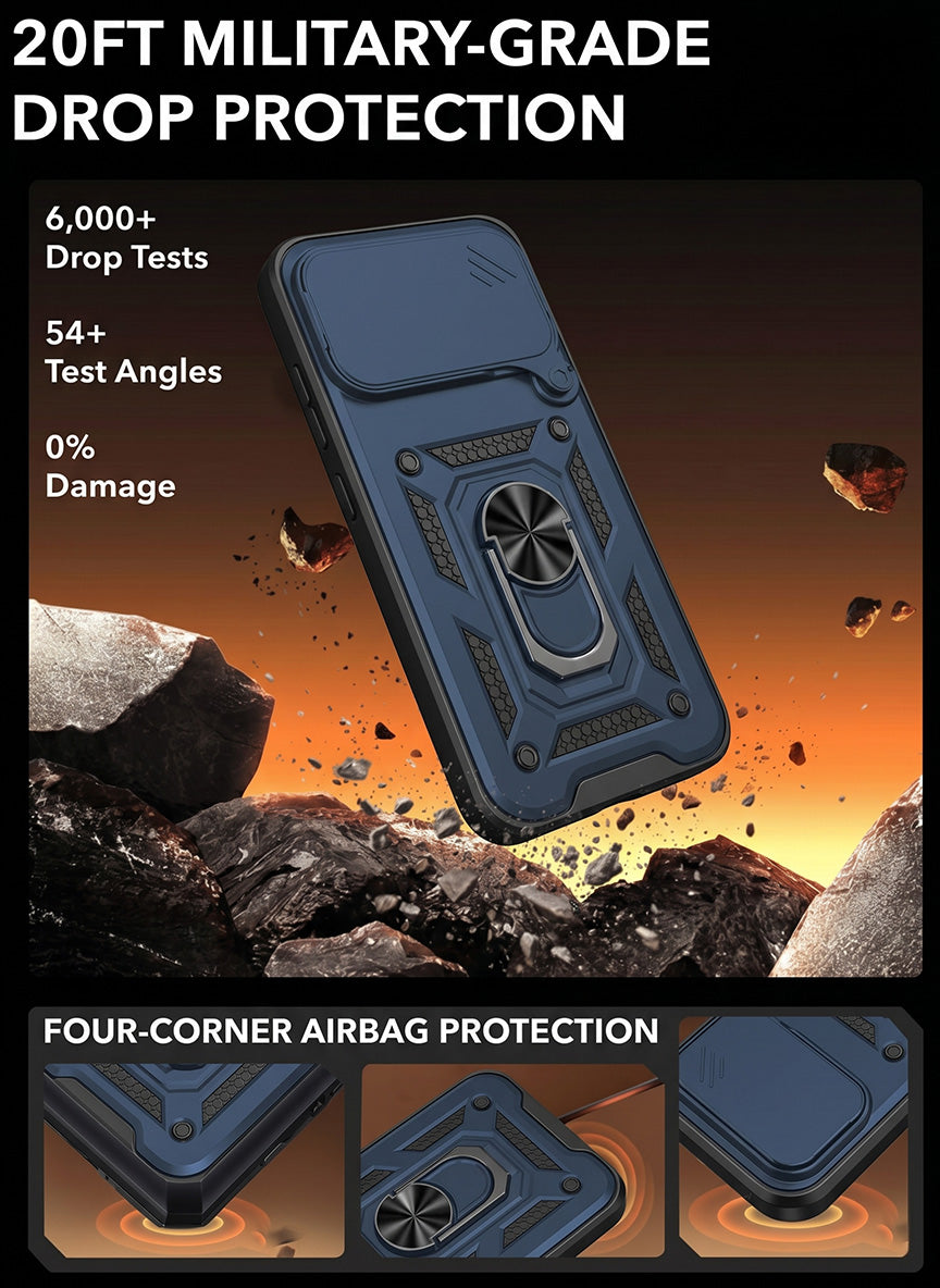 For Infinix Note 60 Pro 5G Back Cover Case Hybrid Armor (Sliding Shutter Camera Protection | Polycarbonate |Ring Holder Kickstand)