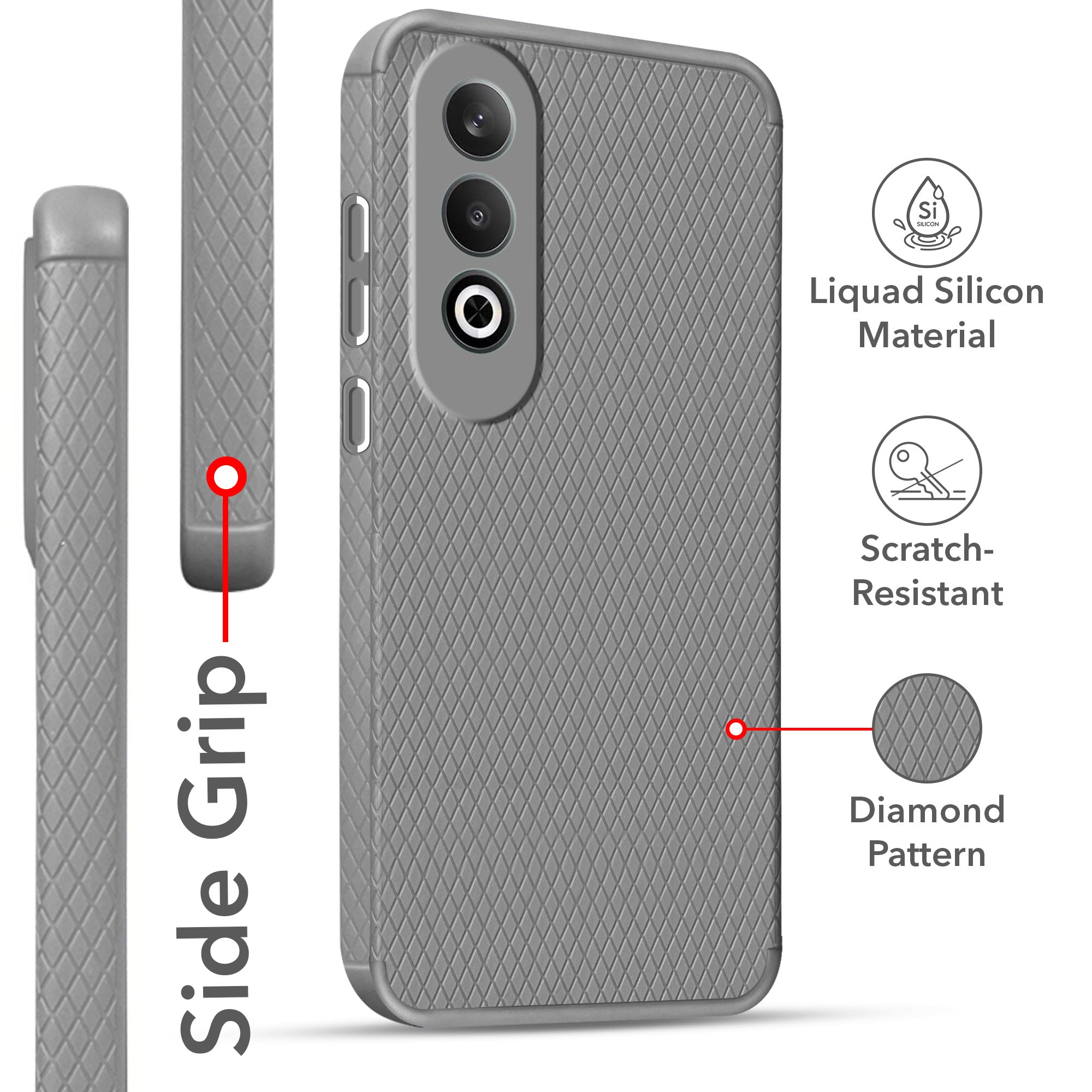 For Oneplus Nord CE 4 Back Cover Case (Liquid Silicone | Side Grip | Camera Protection)