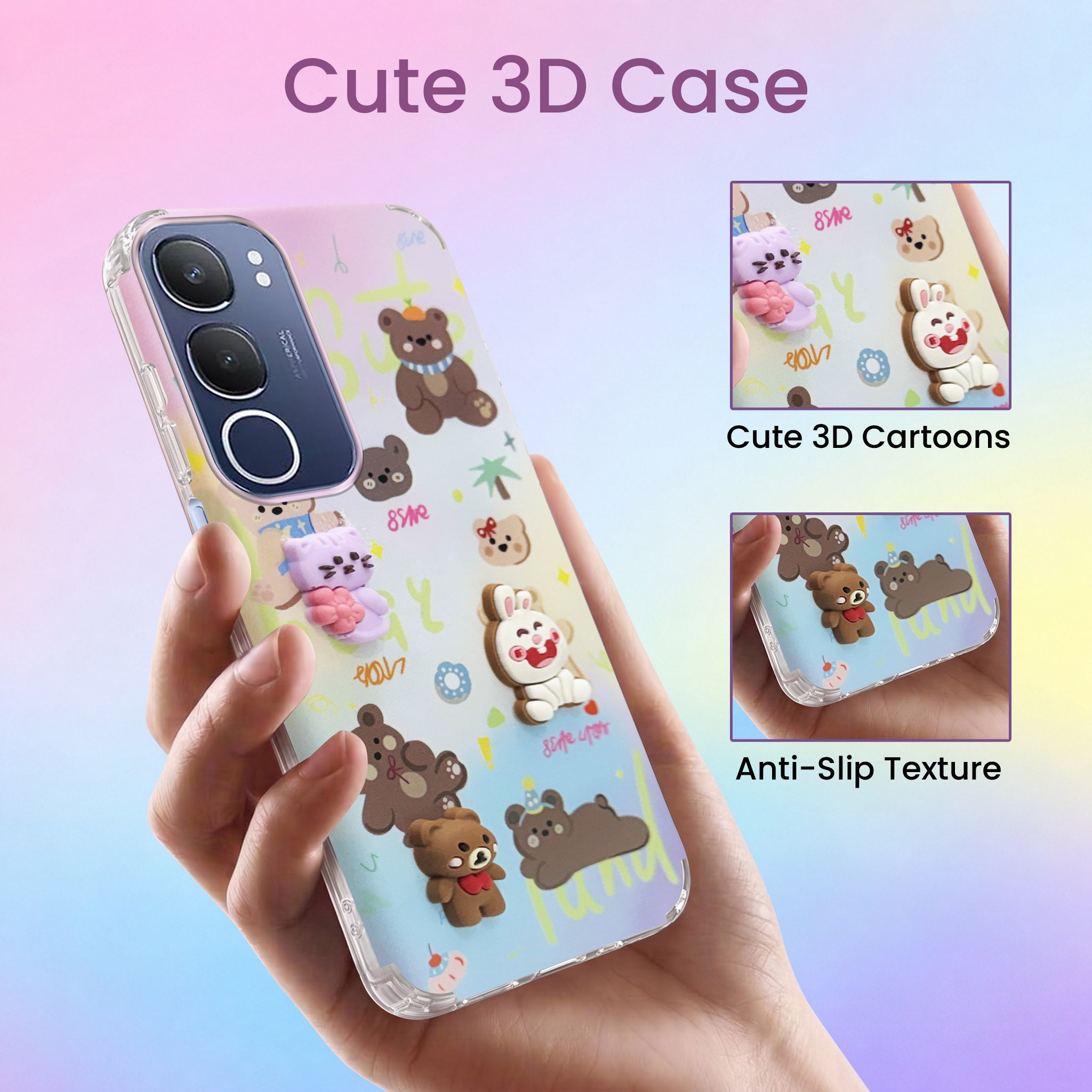 For Vivo Y29 Back Cover Case (3D Cute Cartoons | Hard Back Side Soft | Matte Premium Finish | HD Printing)