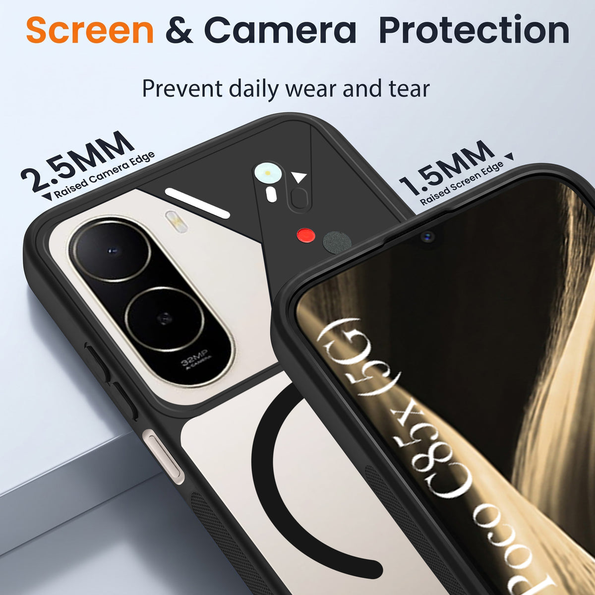For Poco C85x 5G Back Cover Case Lifetime Anti-Yellow Clear (Camera Protection | Side Grip | Wireless MagSafe Compatible)