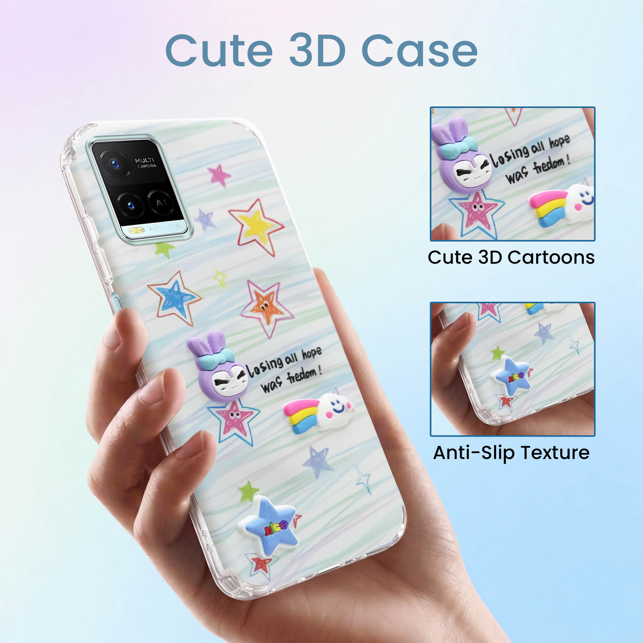For Vivo Y21e | Vivo Y21A | Vivo Y32 Back Cover Case (3D Cute Cartoons | Hard Back Side Soft | Matte Premium Finish | HD Printing)