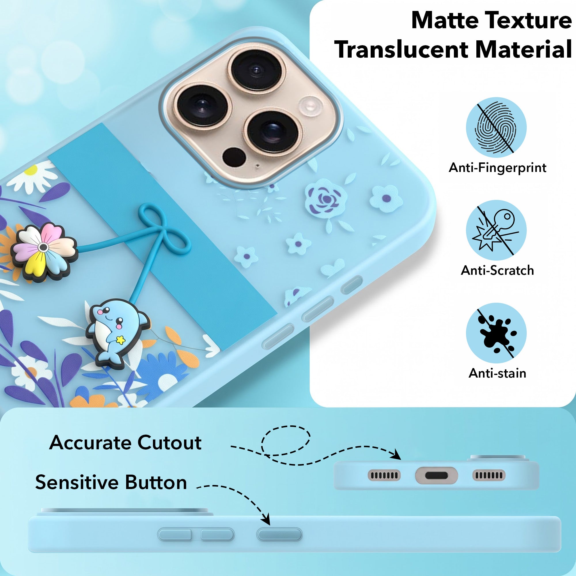 For iPhone 16 Pro Max Back Cover Case (3D Cute Cartoons | Hard Back Side Soft | Matte Premium Finish | HD Printing)