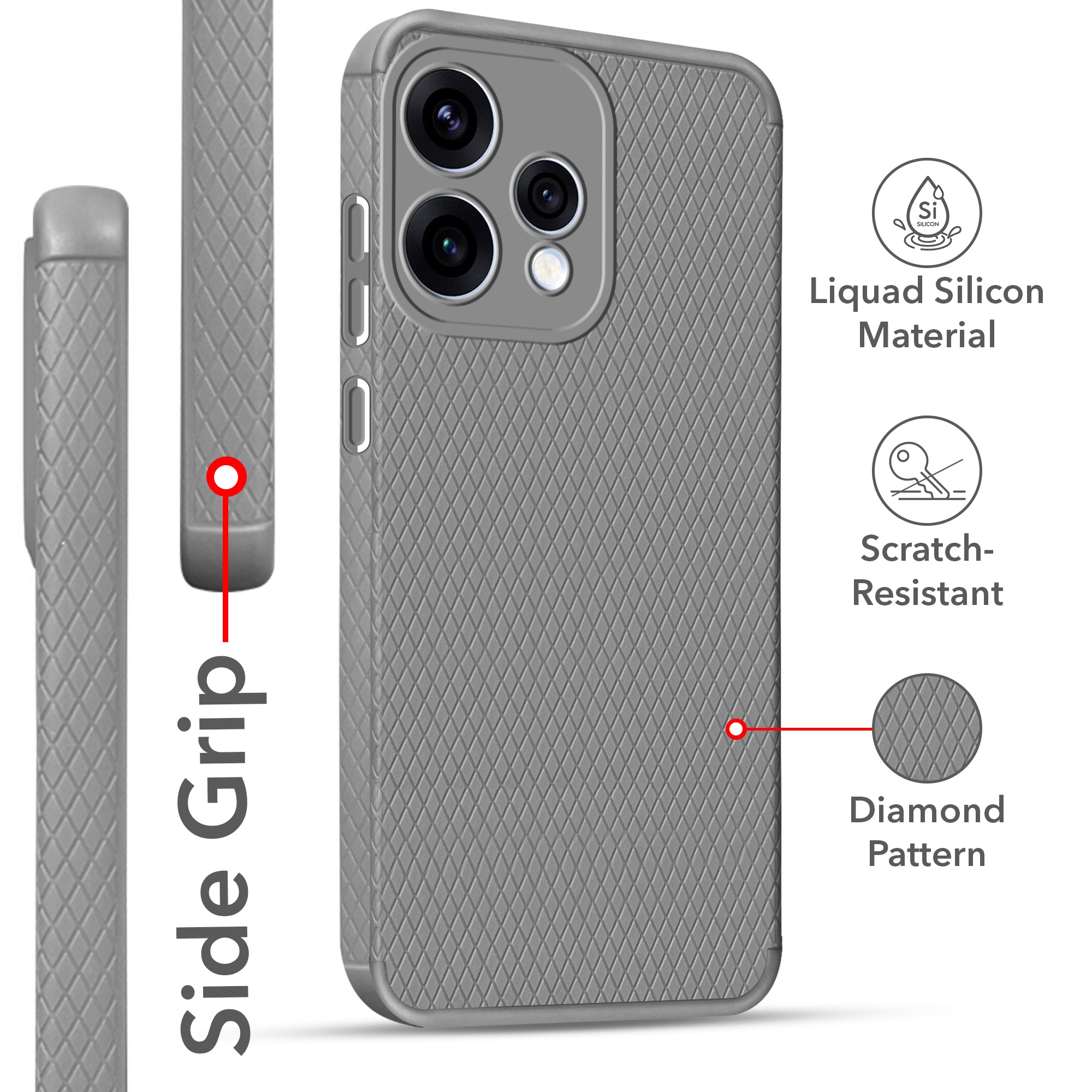For Oppo Reno15 5G | Oppo Reno 15 5G Back Cover Case Liquid Silicone (Camera Protection | Side Grip Texture | Soft and Flexible)