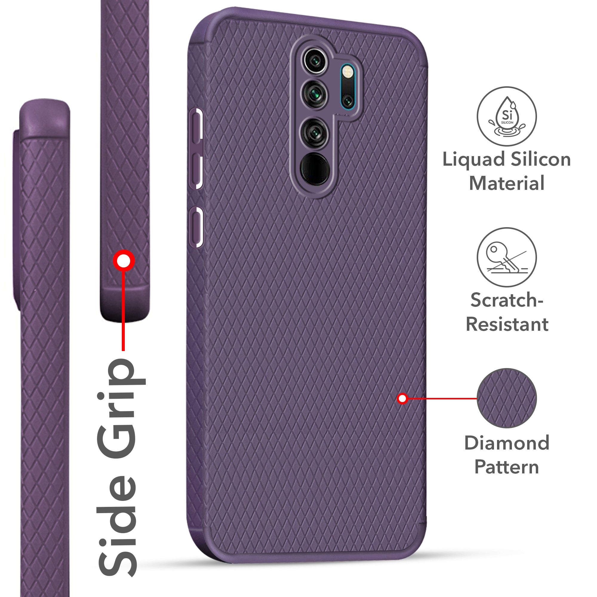 For Xiaomi Mi Redmi Note 8 Pro Back Cover Case (Liquid Silicone | Side Grip | Camera Protection)