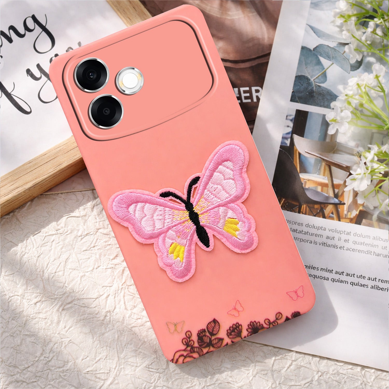 For Oppo F33 Pro 5G Back Cover Case (Soft Butterfly Embroidery | Women Teen Girls | Camera Protection| Matte Silicone)