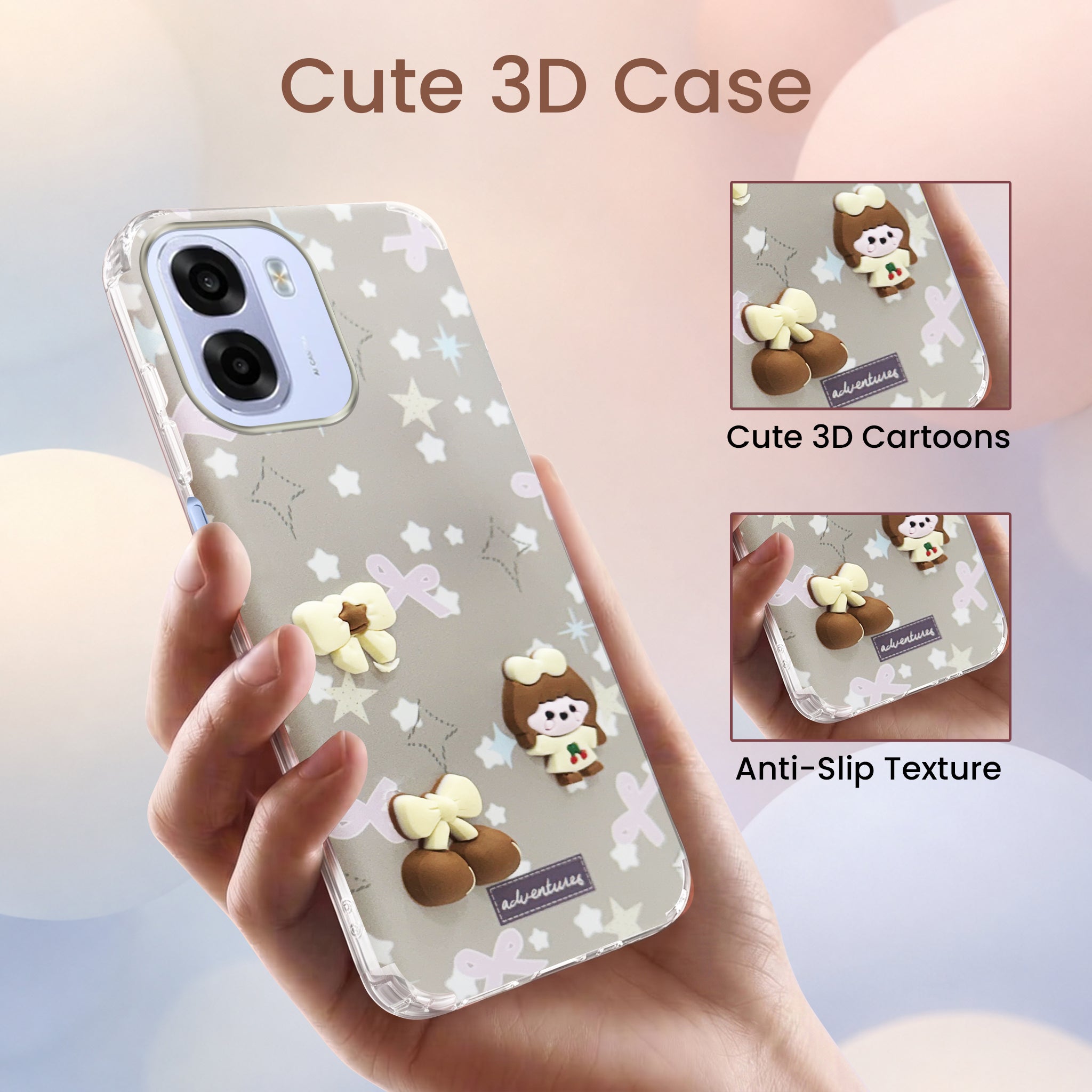 For Oppo K14x 5G Back Cover Case (3D Cute Cartoons | Hard Back Side Soft | Matte Premium Finish | HD Printing)