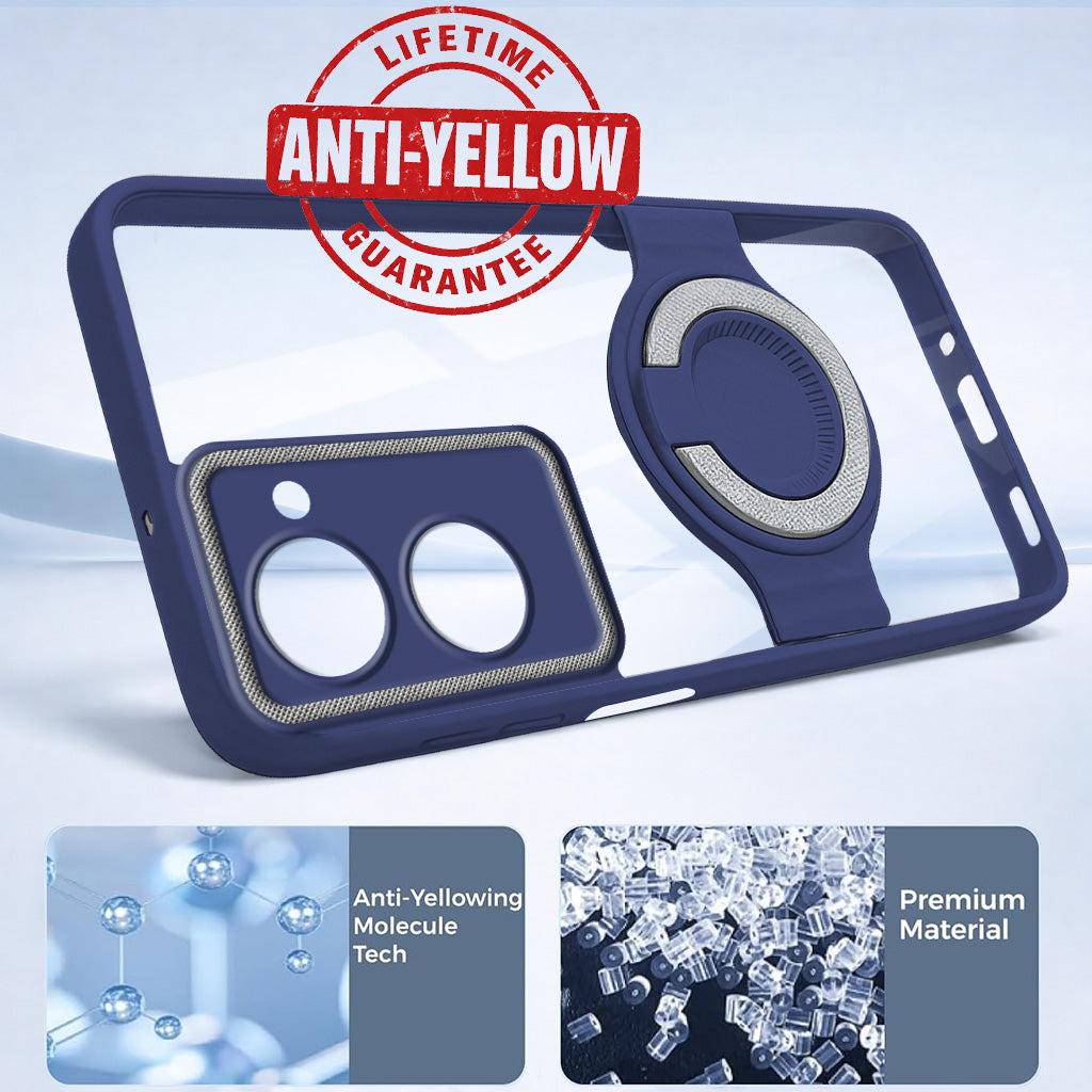 For Vivo T3 Lite 5G | Vivo Y28s 5G Back Cover Case with stand (Built-in Ring Holder Kickstand | Lifetime Anti Yellow | Camera Protection)