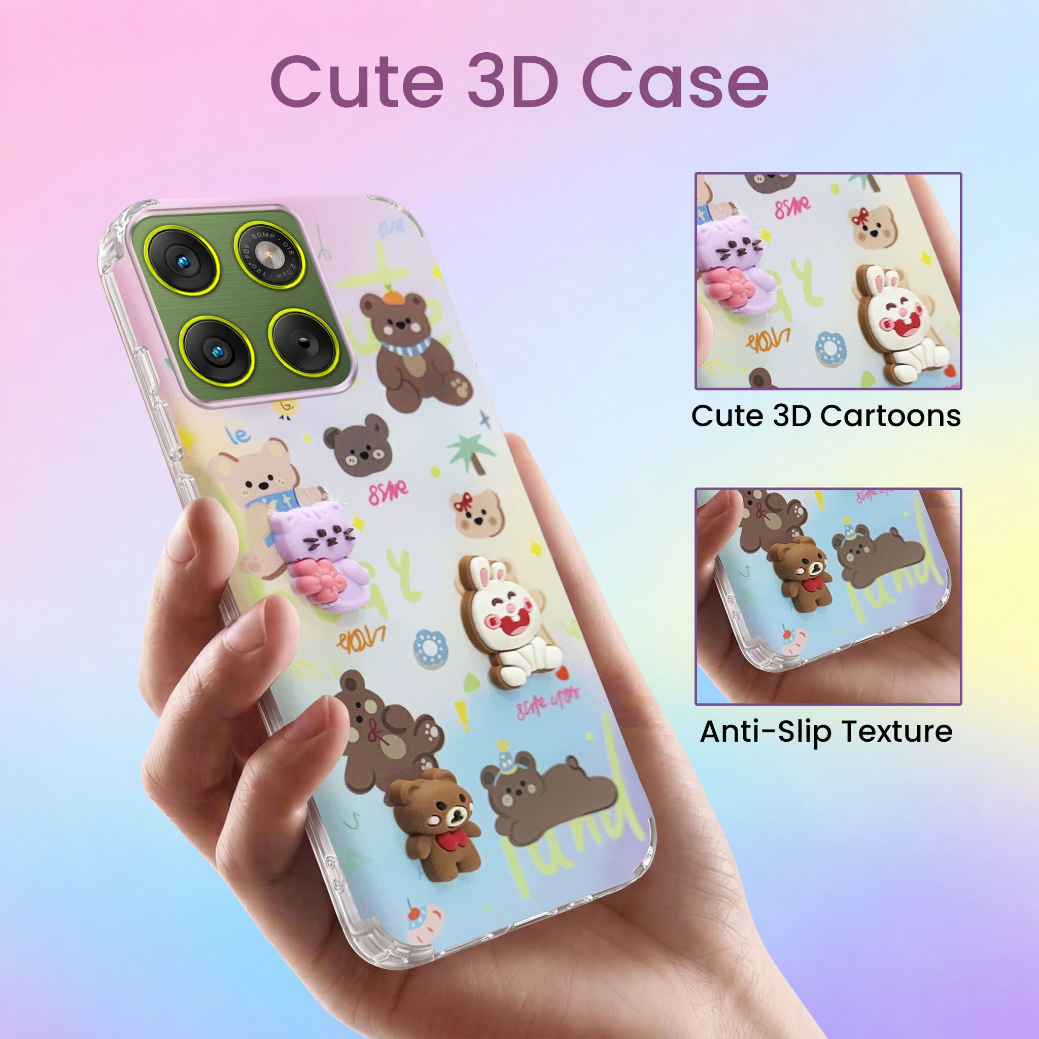 For Motorola Moto Edge 70 Back Cover Case (3D Cute Cartoons | Hard Back Side Soft | Matte Premium Finish | HD Printing)