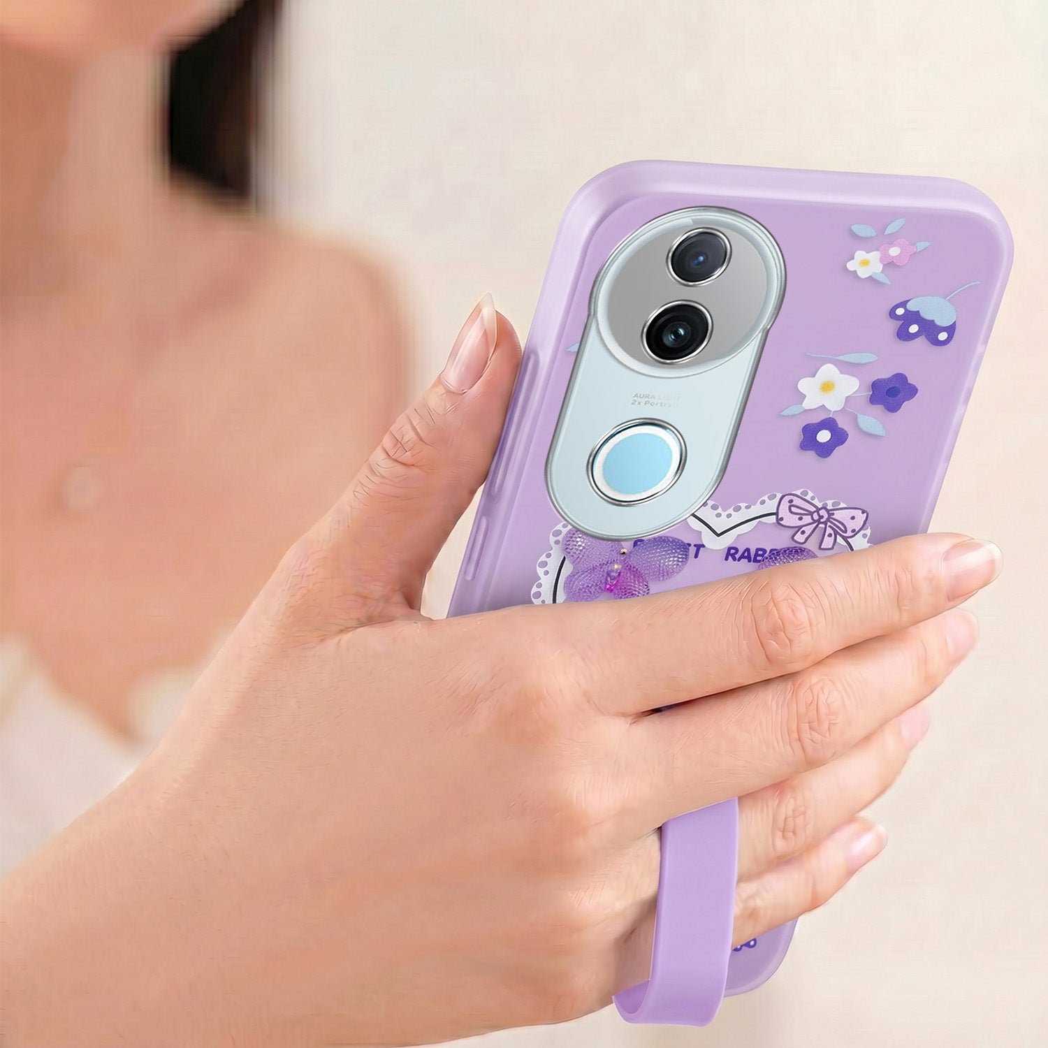 For Vivo iQOO Z10R Back Cover Case (3D Cute Heart Strap Holder | Camera Protection | Designer Girls Print)
