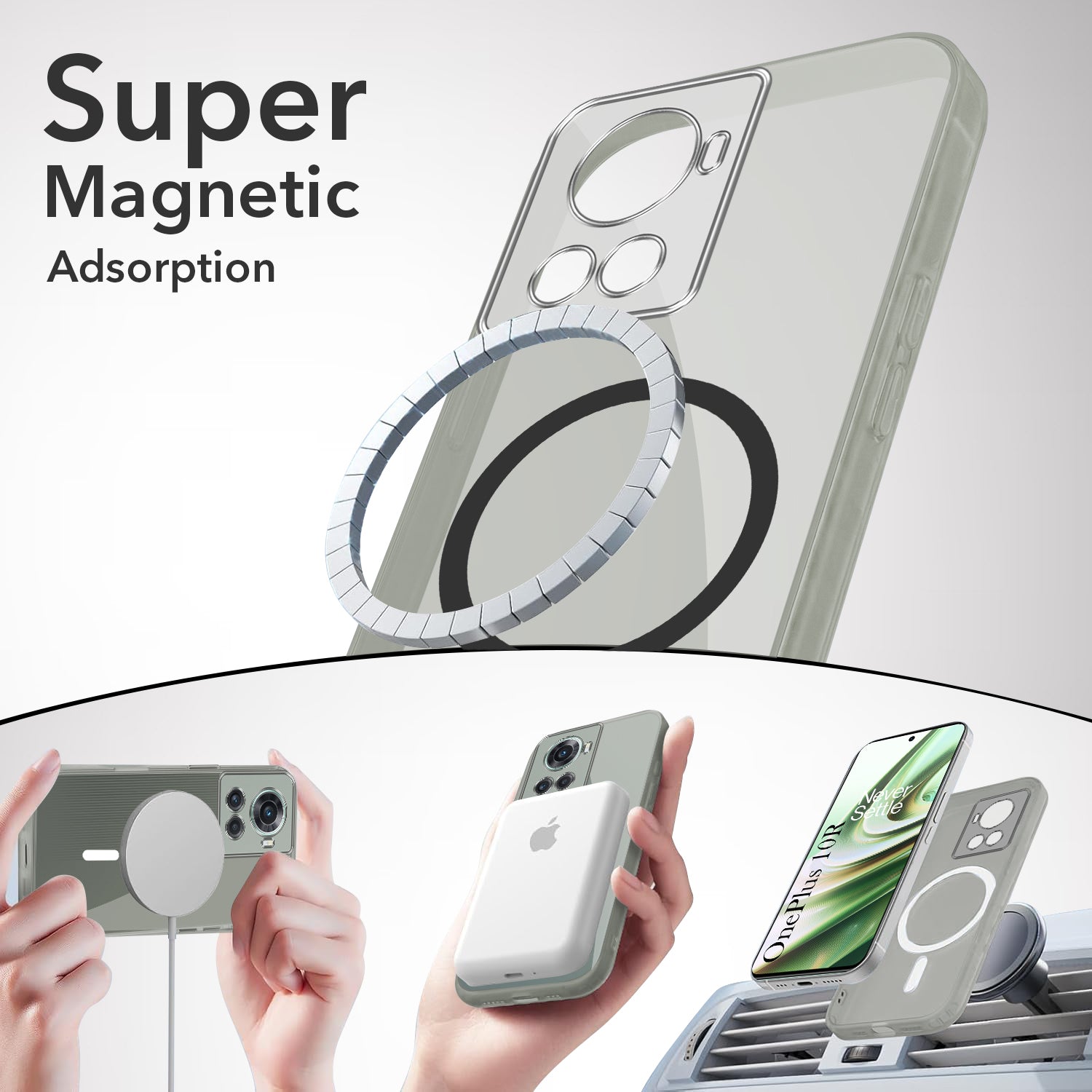 For OnePlus 10R Back Cover Case Lifetime Anti-Yellow MagSafe Compatible Clear (Sleek Hard Crystal | Shockproof and Camera Protection)