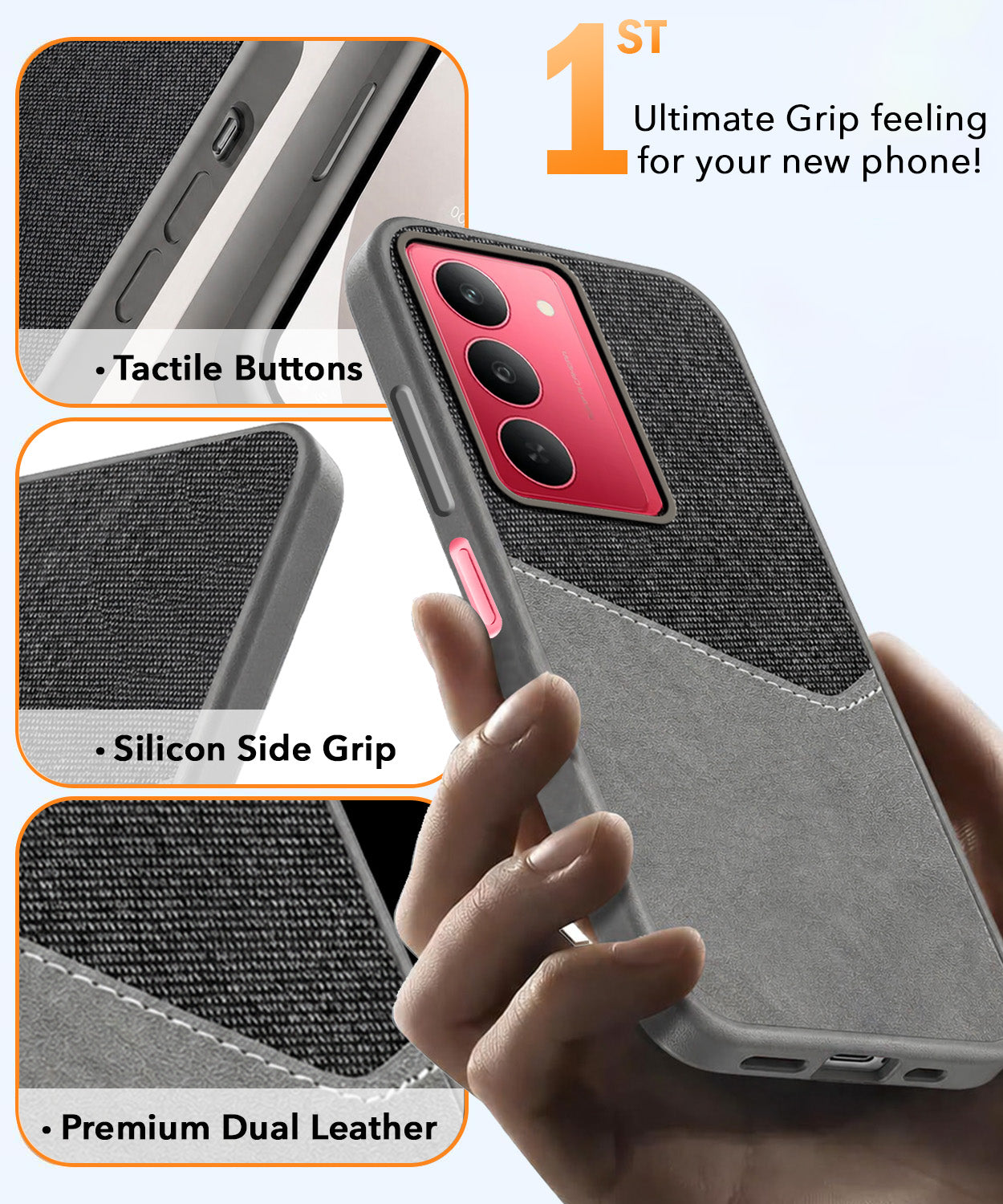 For Realme 14X Back Cover Case (Dual PU Leather Stitch | Professional Minimalist | Soft and Flexible)