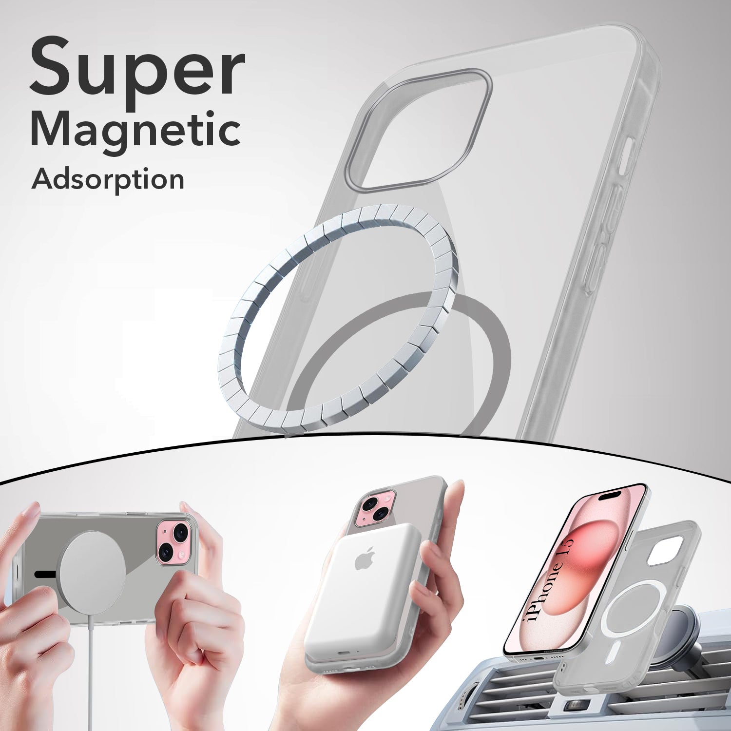 For Apple iPhone 15 Back Case Cover Lifetime Anti-Yellow MagSafe Compatible Clear (Sleek Hard Crystal | Camera Protection and Shockproof)