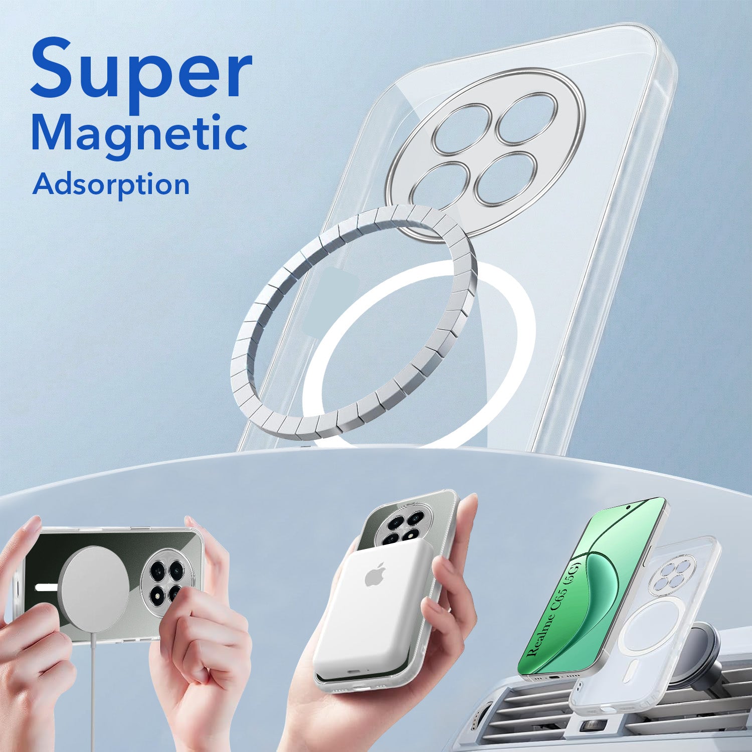 For Realme C65 5G Back Cover Case Lifetime Anti-Yellow MagSafe Compatible Clear (Sleek Hard Crystal | Shockproof and Camera Protection)