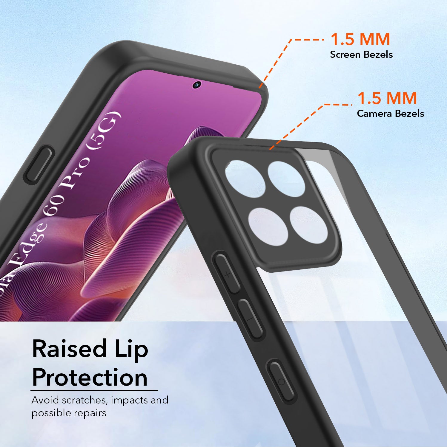 For Motorola Moto Edge 60 Pro Combo with Back Cover and 9H Tempered Glass (Lifetime Anti-Yellow | Crystal Clear Shockproof | Oleophobic Coating Screen Glass)