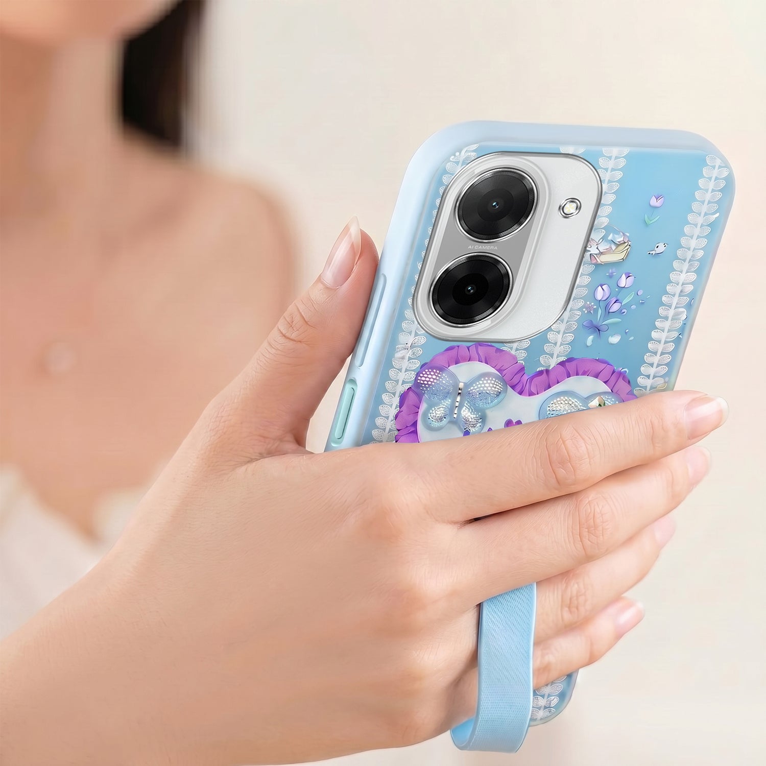 For Redmi A5 4G Back Cover Case (3D Cute Heart Strap Holder | Camera Protection | Designer Girls Print)