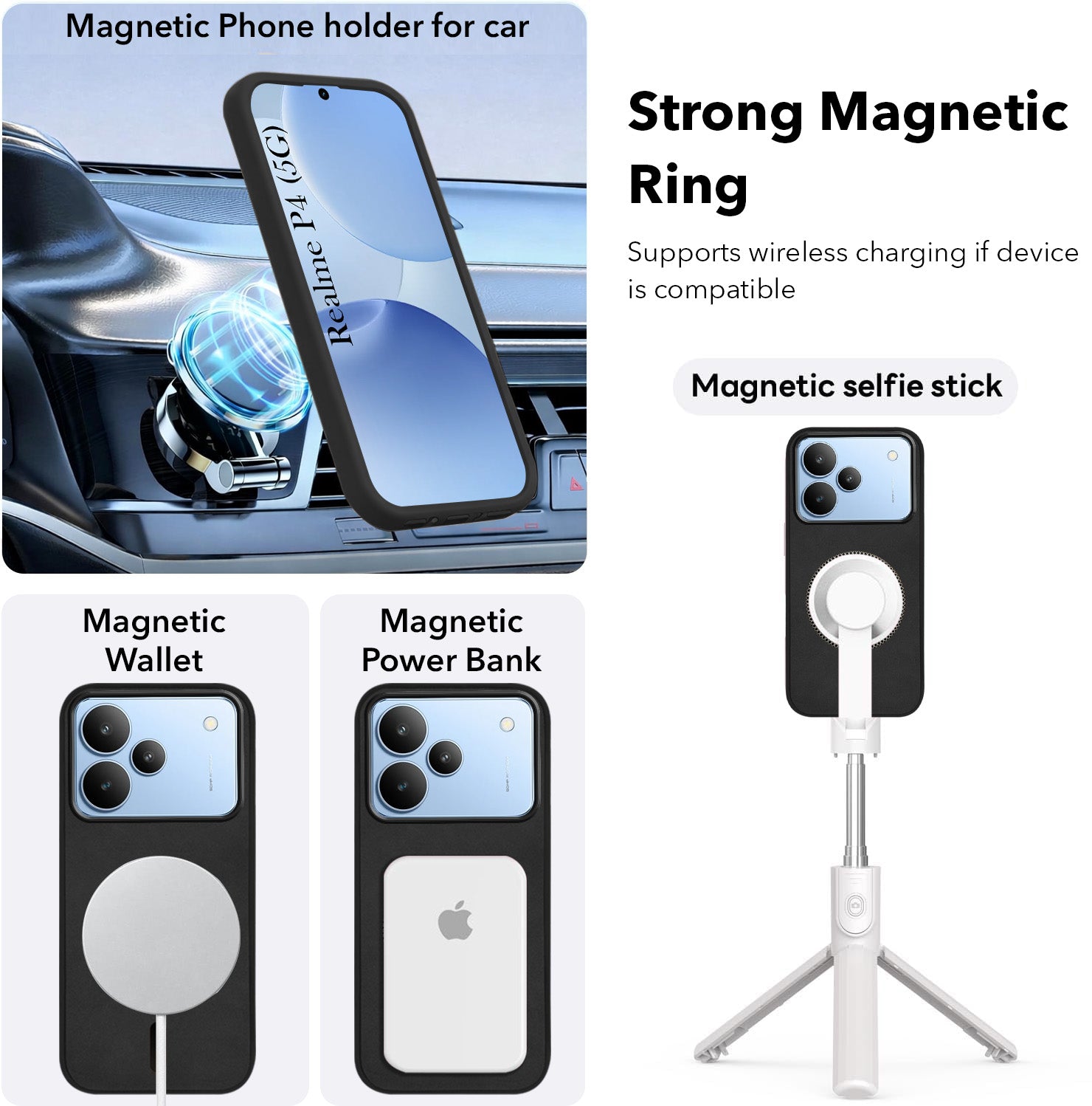 For Realme P4 Back Cover Case Leather Finish (MagSafe Compatible Wireless Charging | Soft Touch | Camera Bump Protection)