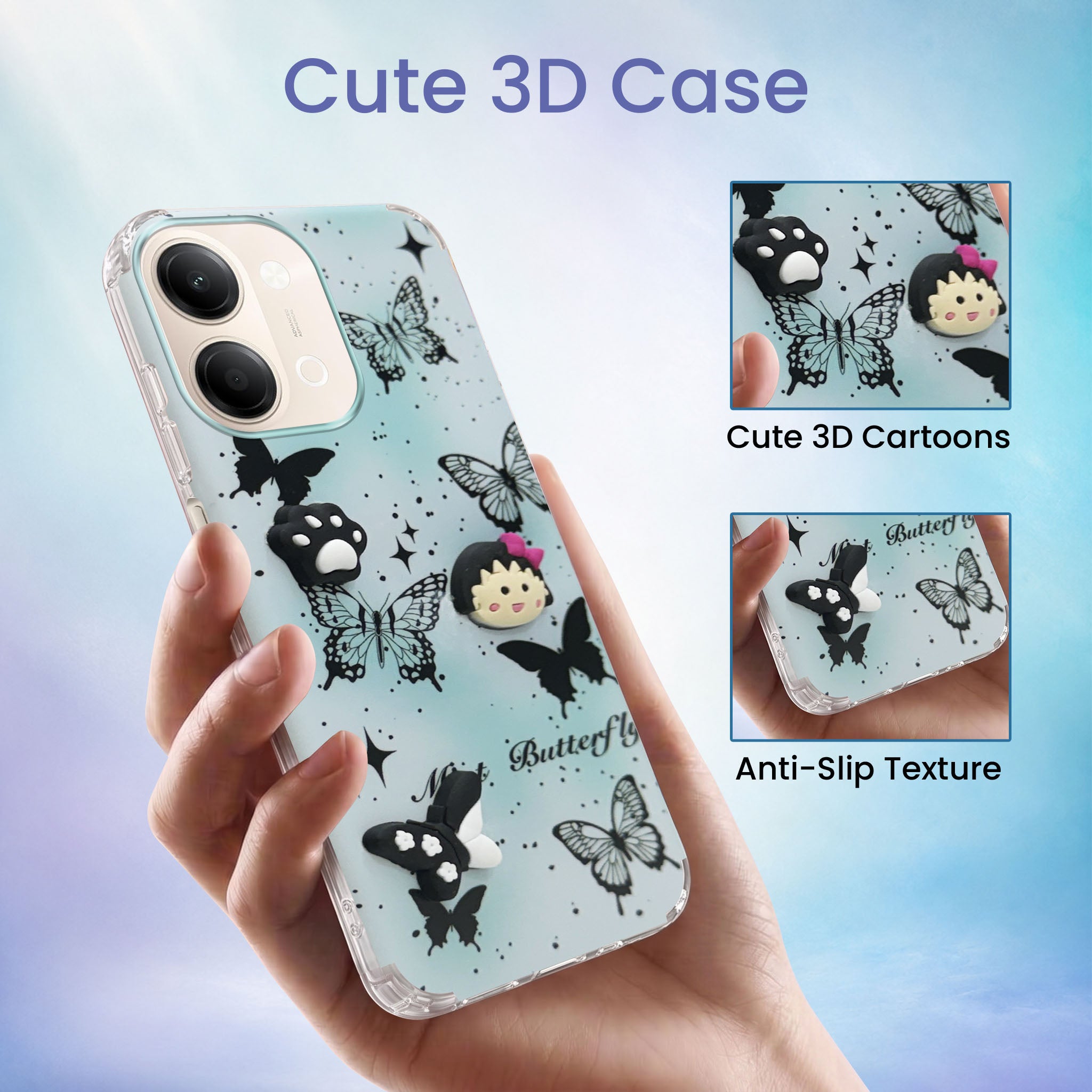For Vivo Y05 4G Back Cover Case (3D Cute Cartoons | Hard Back Side Soft | Matte Premium Finish | HD Printing)