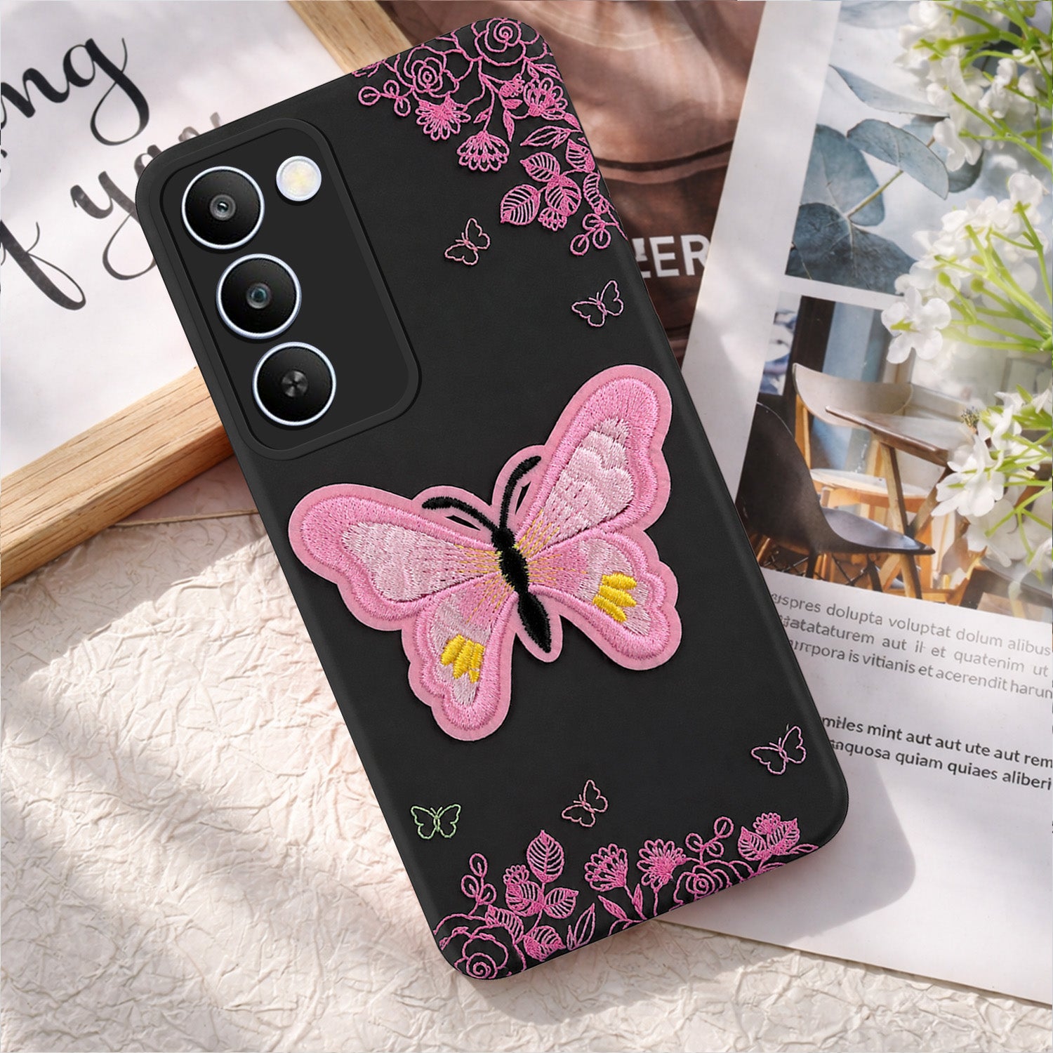 For Realme C83 5G Back Cover Case (Soft Butterfly Embroidery | Women Teen Girls | Camera Protection| Matte Silicone)