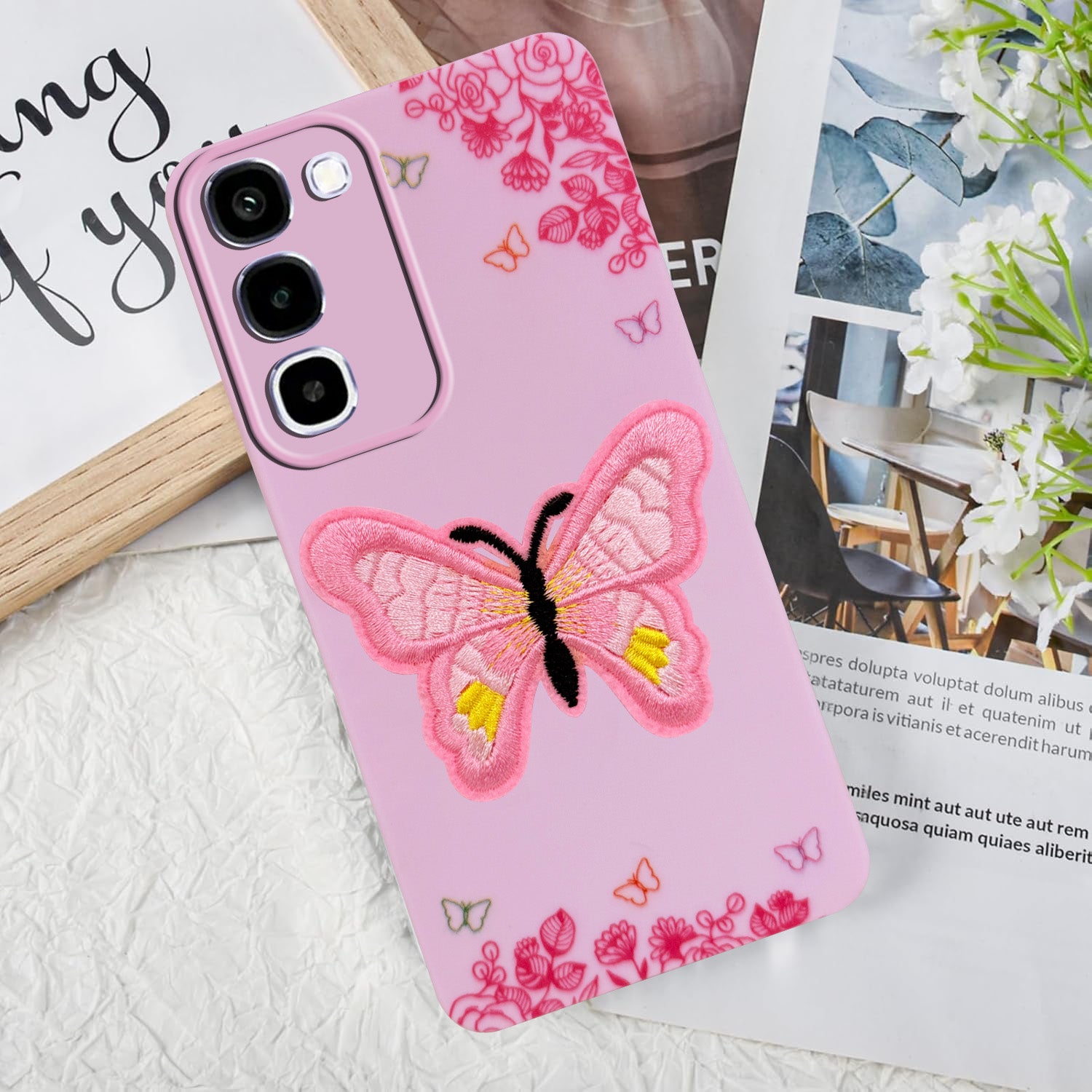 For Realme P4R 5G Back Cover Case (Soft Butterfly Embroidery | Women Teen Girls | Camera Protection| Matte Silicone)