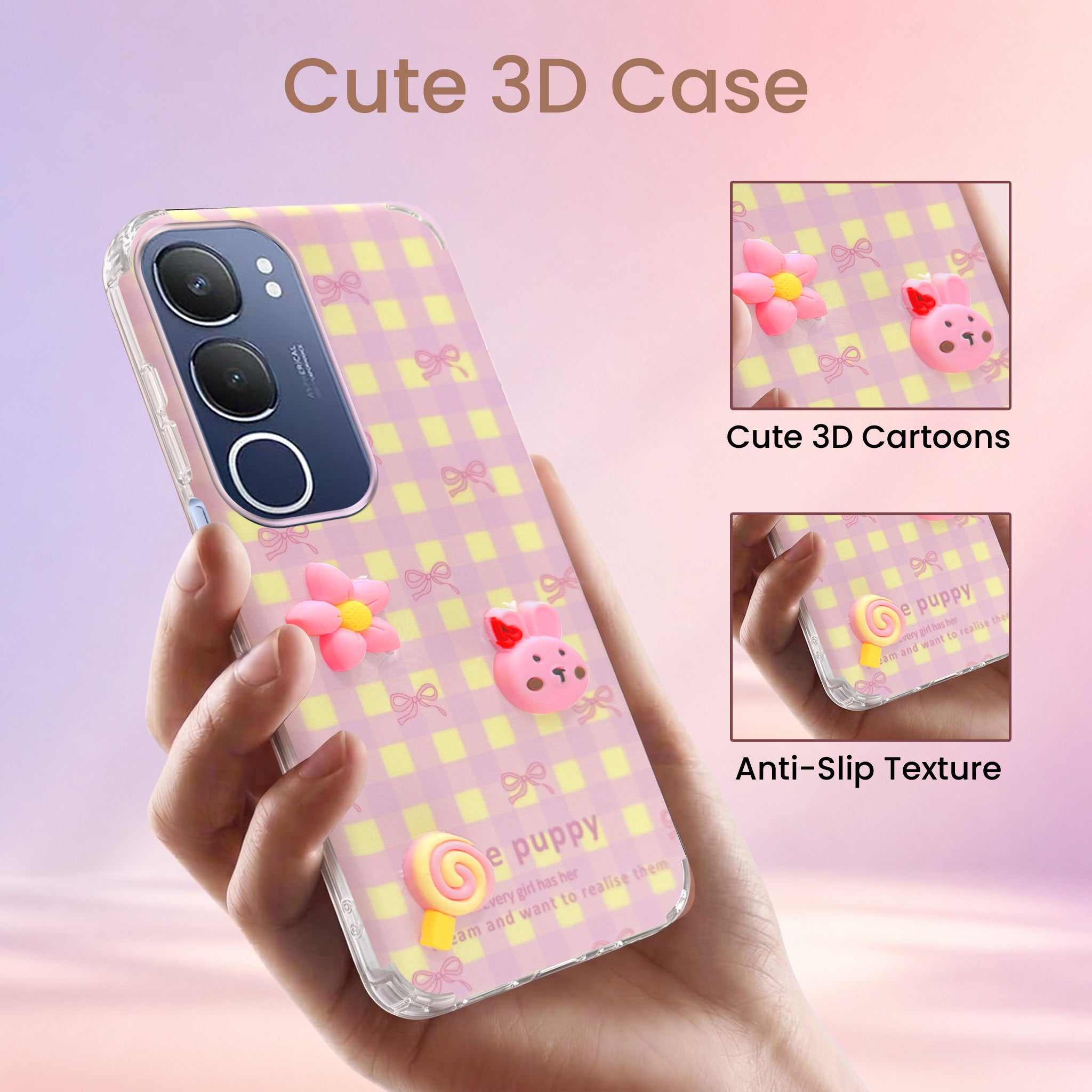 For Vivo Y29 Back Cover Case (3D Cute Cartoons | Hard Back Side Soft | Matte Premium Finish | HD Printing)