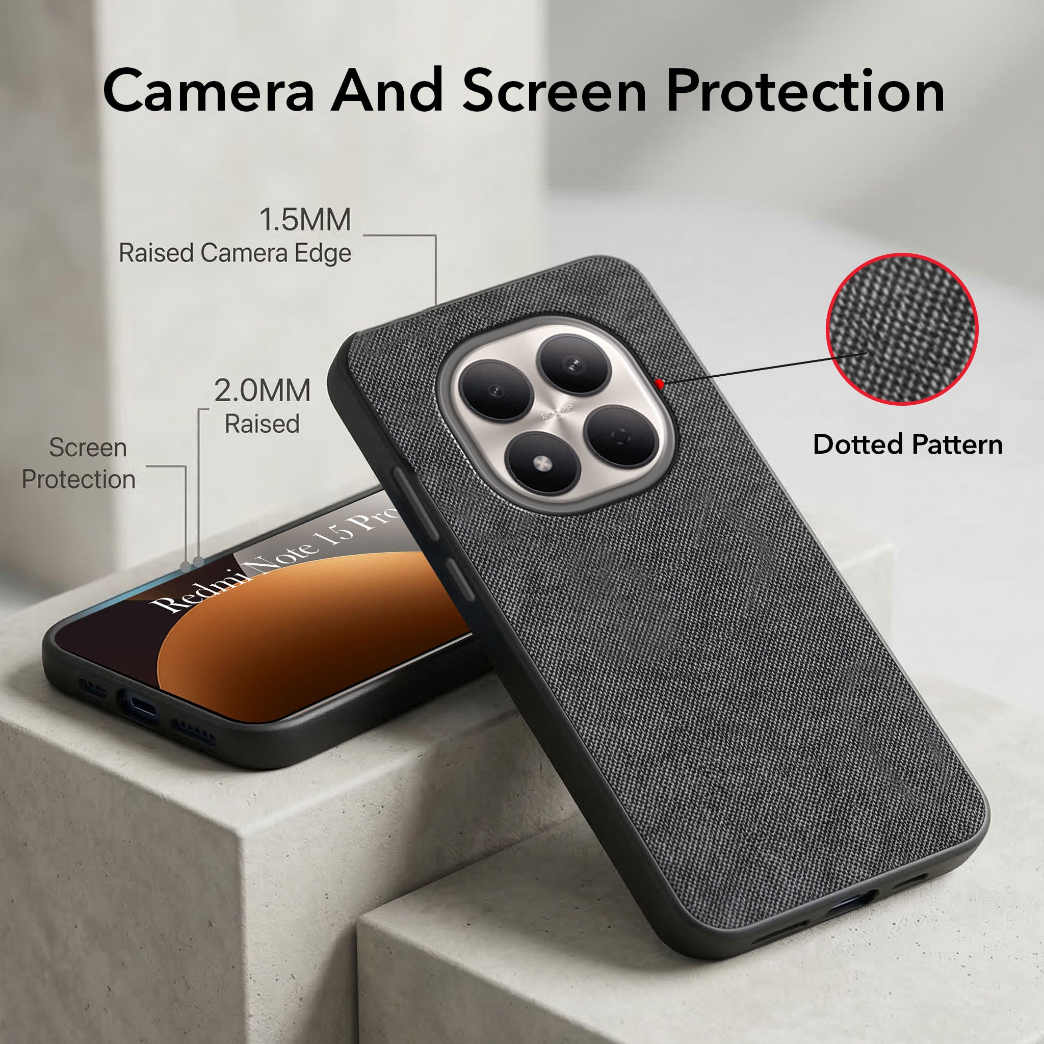 For Xiaomi Redmi Note 15 Pro 5G Combo (Textured Grip Design | Micro-Fiber Cloth Inside | Oleophobic Coating Screen Glass)