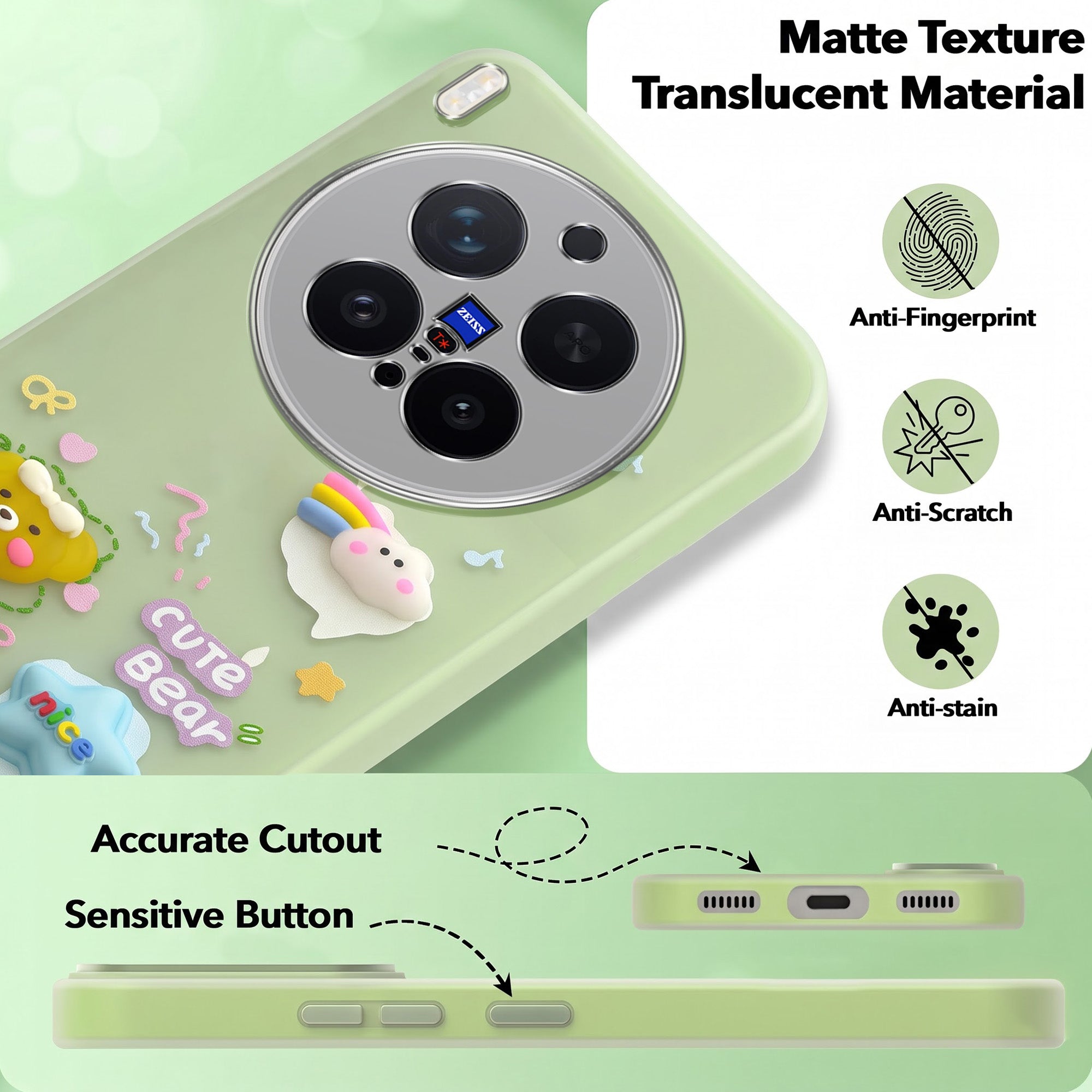 For Vivo X300 Pro Back Cover Case (3D Cute Cartoons | Hard Back Side Soft | Matte Premium Finish | HD Printing)