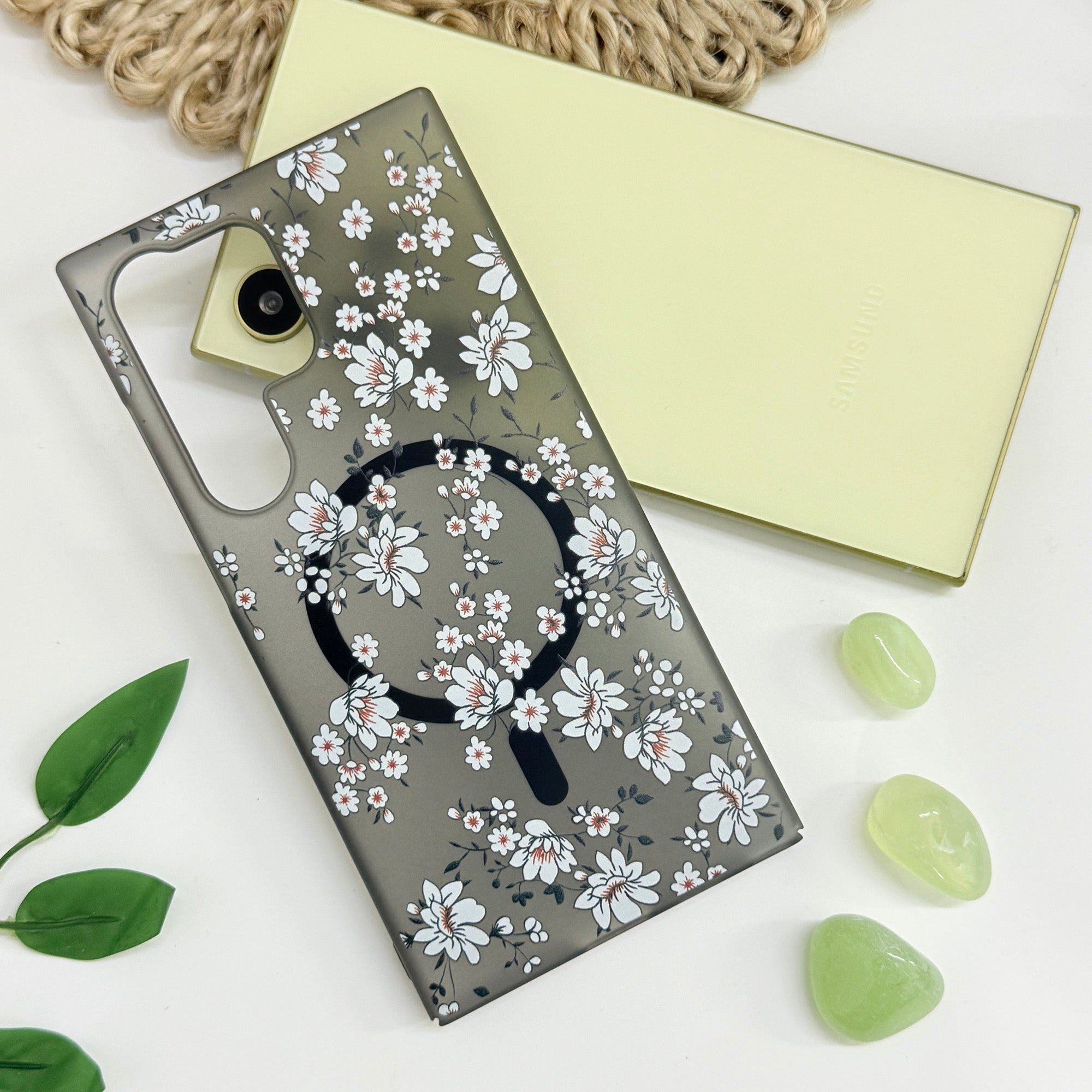 For Samsung Galaxy S23 Ultra Back Cover Case (Cute Floral Design | Flower Print for Girls | MagSafe Compatible Wireless Charging)