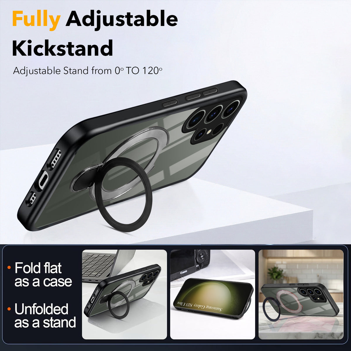 For Samsung Galaxy S23 Ultra Back Cover Case (Kick Stand Ring Holder | Life time Anti Yellow | Camera Protection)