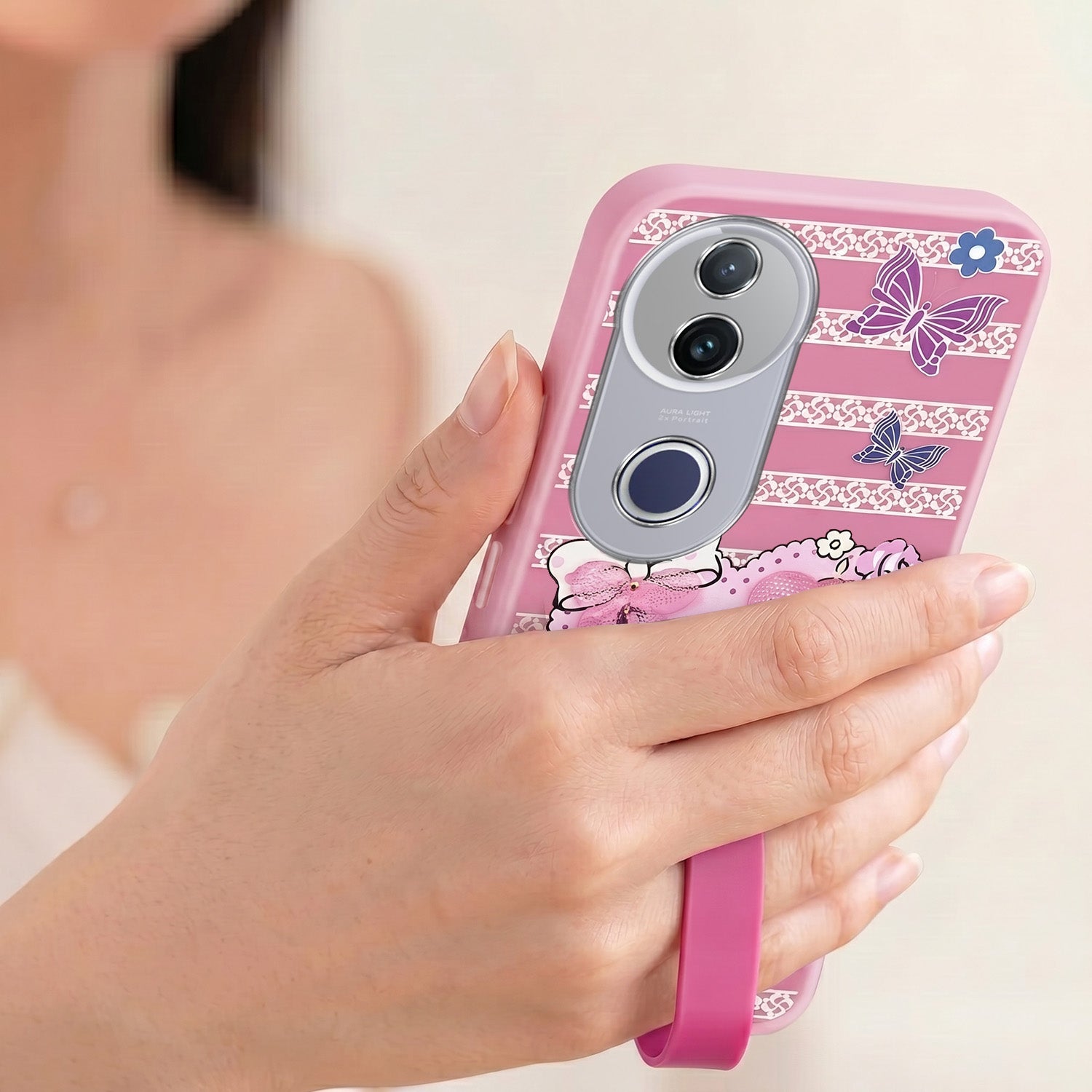 For Vivo T4R  Back Cover Case (3D Cute Heart Strap Holder | Camera Protection | Designer Girls Print)
