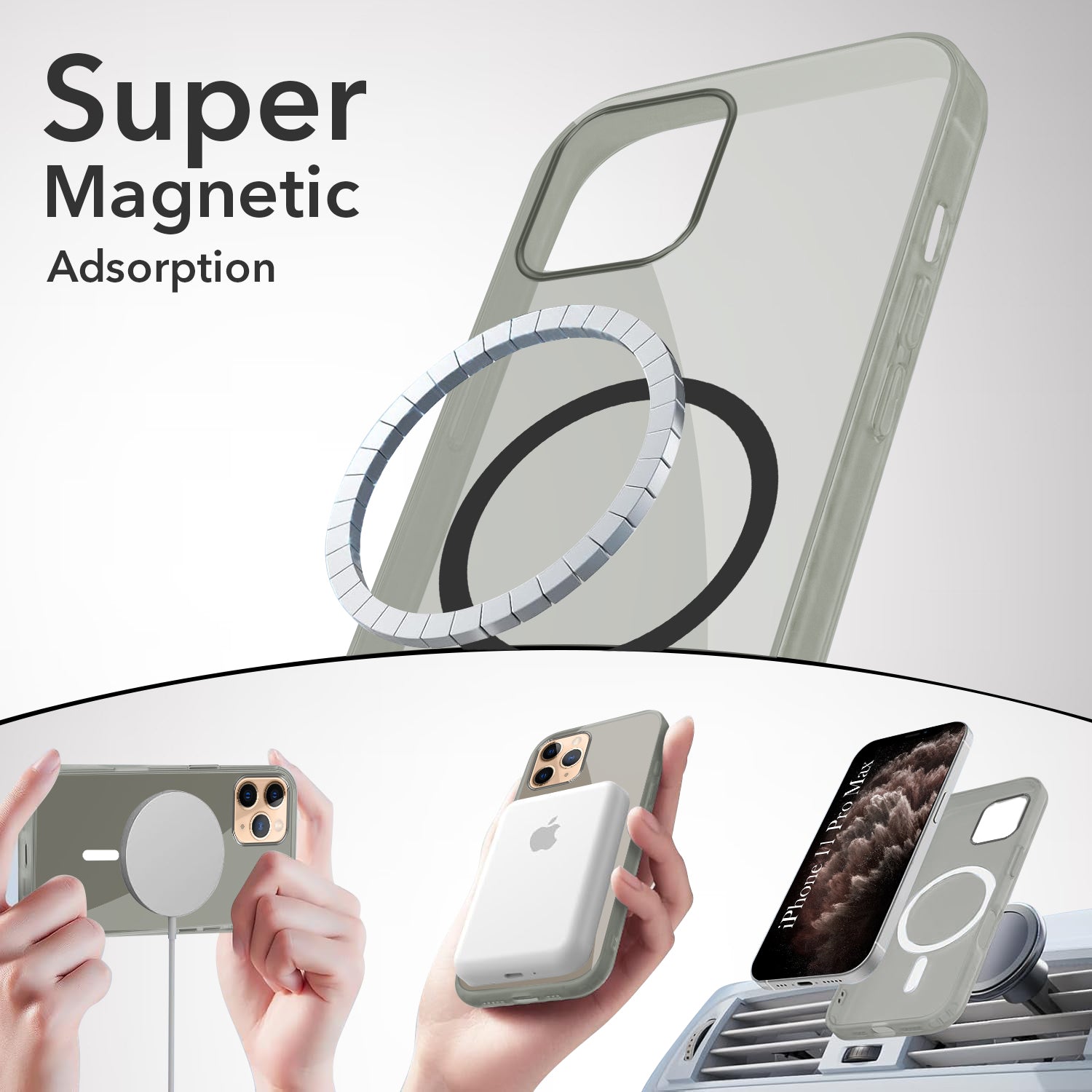 For Apple iPhone 11 Pro Max Back Cover Case Lifetime Anti-Yellow MagSafe Compatible Clear (Sleek Hard Crystal | Shockproof and Camera Protection)