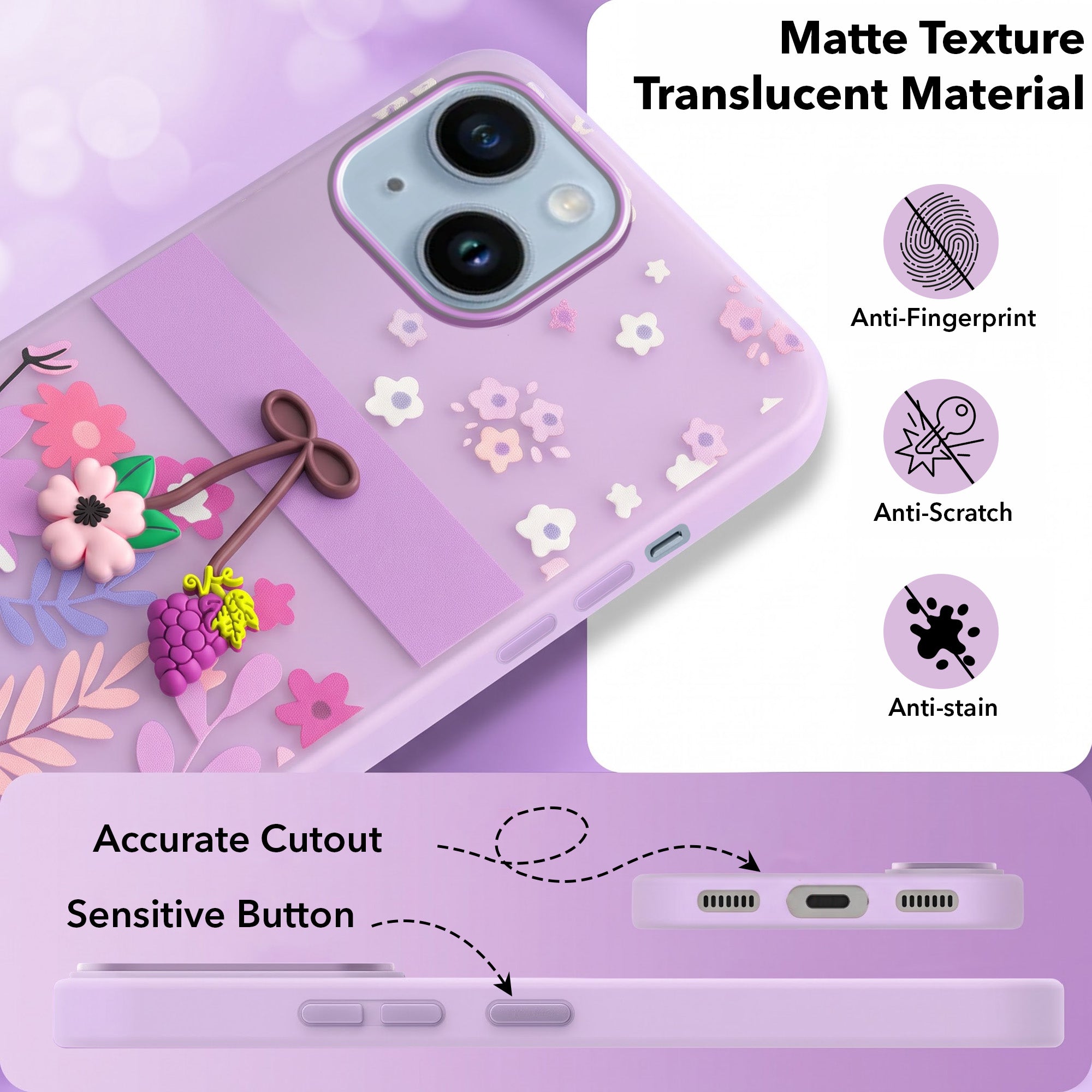 For Apple iPhone 14 Back Cover Case (3D Cute Cartoons | Hard Back Side Soft | Matte Premium Finish | HD Printing)