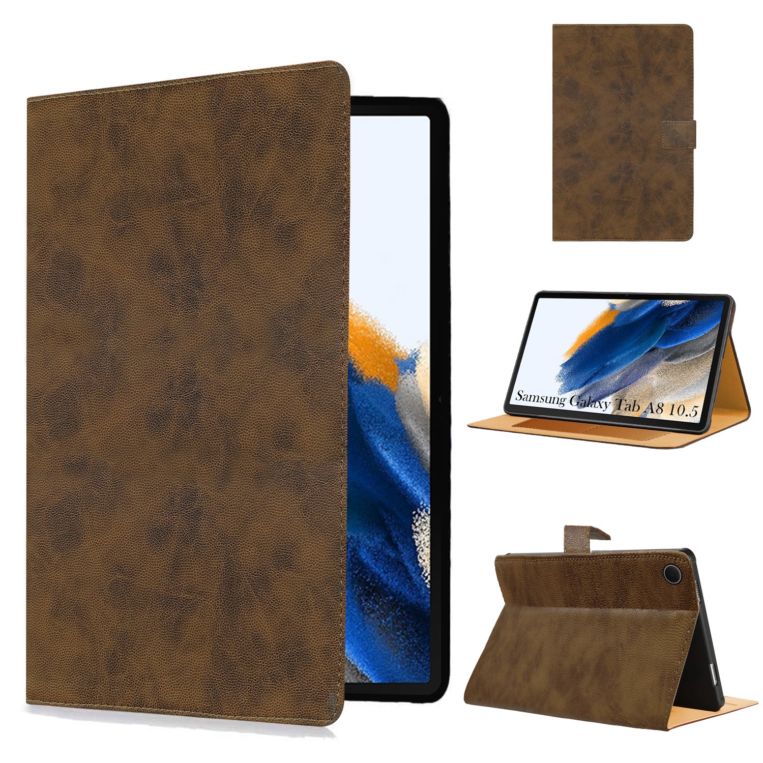 For Samsung Galaxy Tab A8 10.5 Inch SM-X200/X205 Flip Cover Folio Cover (PU Leather | Multi-Angle Smart Stand | Card Storage Slots | Silicone Back Pouch)