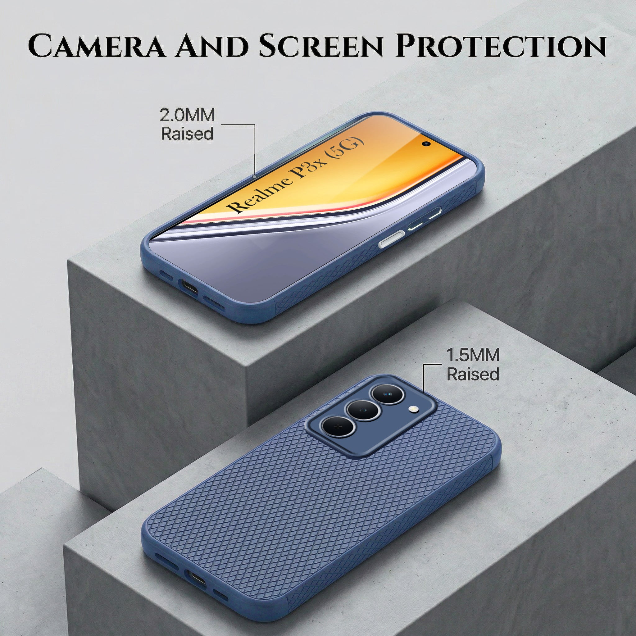 For Realme P3x Combo with Back Cover and 9H Tempered Glass (Liquid Silicone | Camera Protection | Oleophobic Coating Screen Glass)