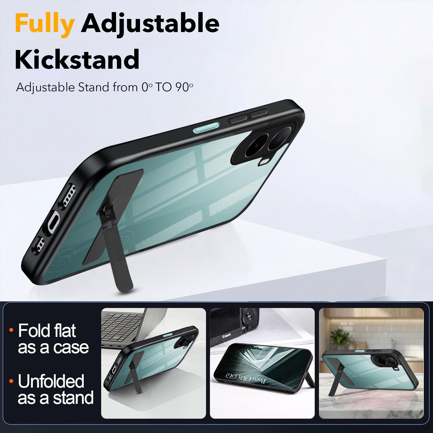 For Poco C85x 5G Back Cover Case (Built-in Stand | Lifetime Anti Yellow | Kickstand Shockproof | Camera Protection | MagSafe Compatible)