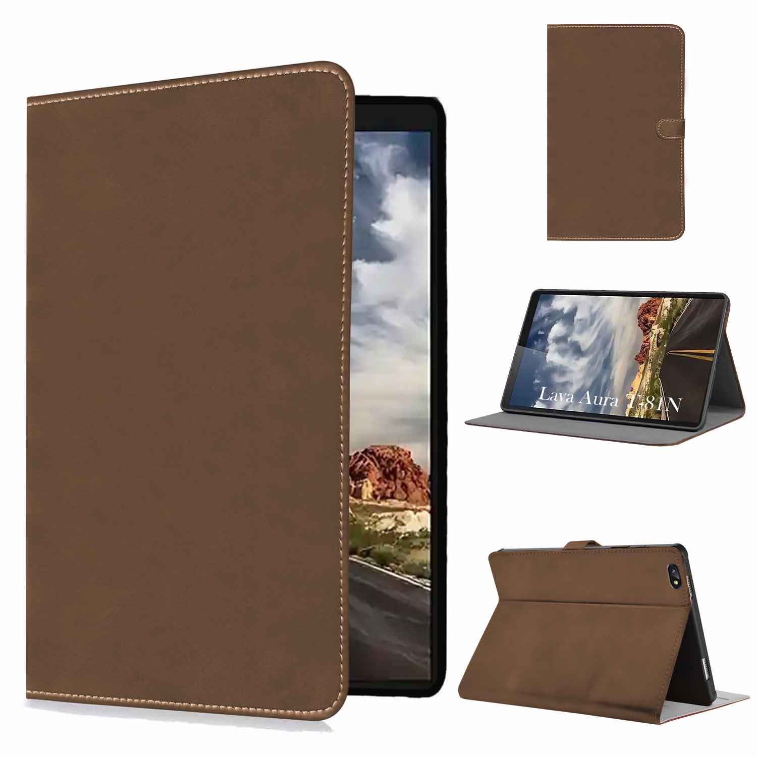 For Lava Aura T81N 8 Inch Flip Cover Folio Case (PU Matte Leather | Multi-Angle Smart Stand | Card Storage Slots | Silicone Back Pouch)