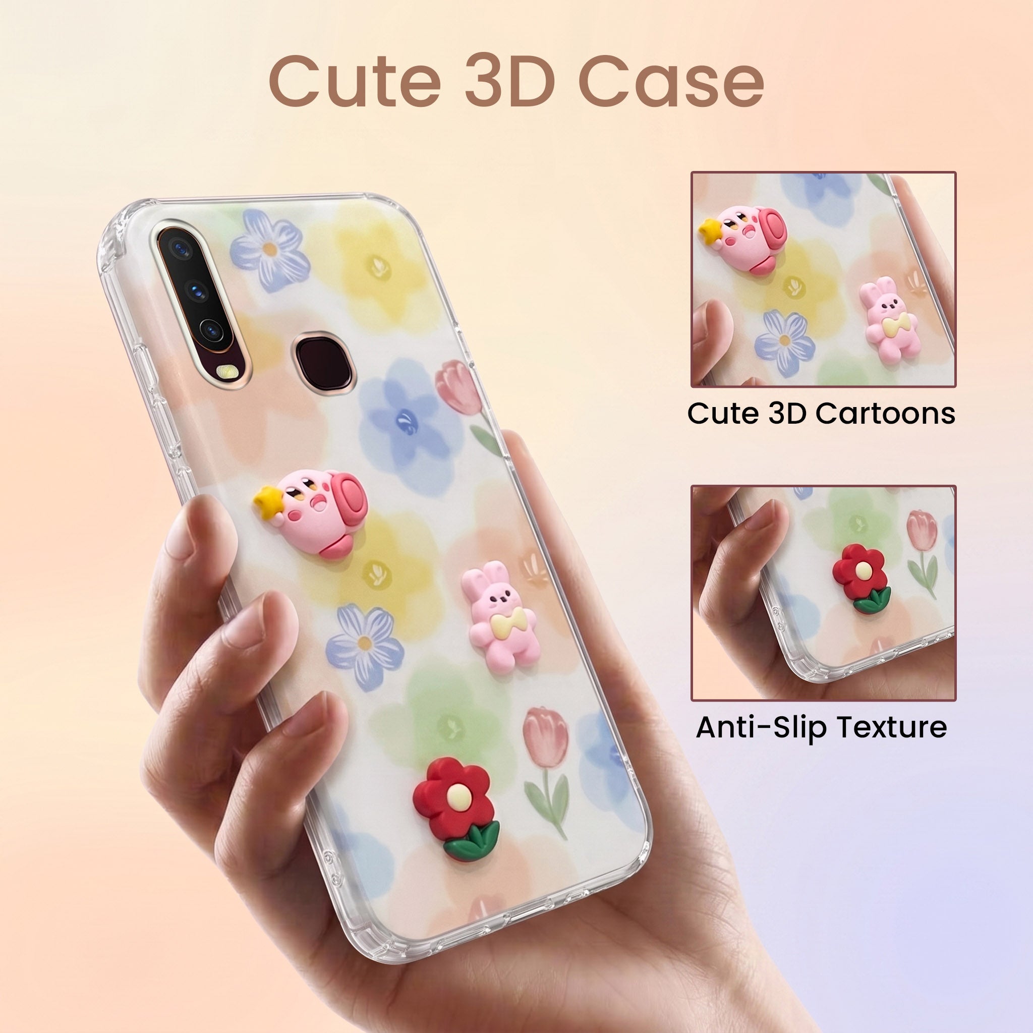 For Vivo Y12 | Y15 | Y17 Back Cover Case (3D Cute Cartoons | Hard Back Side Soft | Matte Premium Finish | HD Printing)