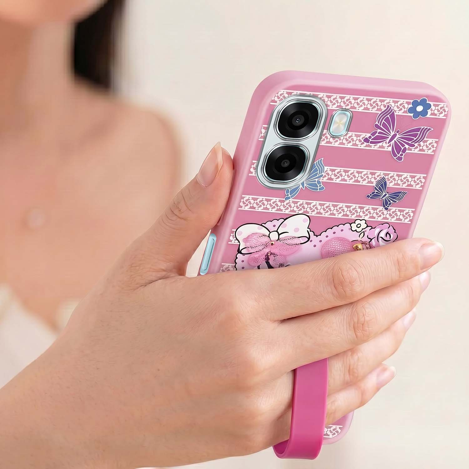 For Oppo A6X | Oppo A6S Back Cover Case (3D Cute Heart Strap Holder | Camera Protection | Designer Girls Print)