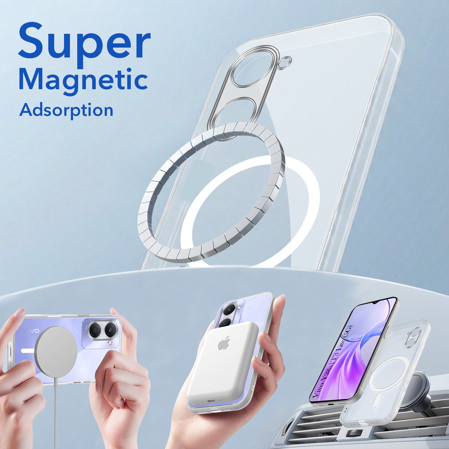 For Vivo Y28s 5G | Vivo T3 Lite 5G Back Cover Case Lifetime Anti-Yellow MagSafe Compatible Clear (Sleek Hard Crystal | Shockproof and Camera Protection)