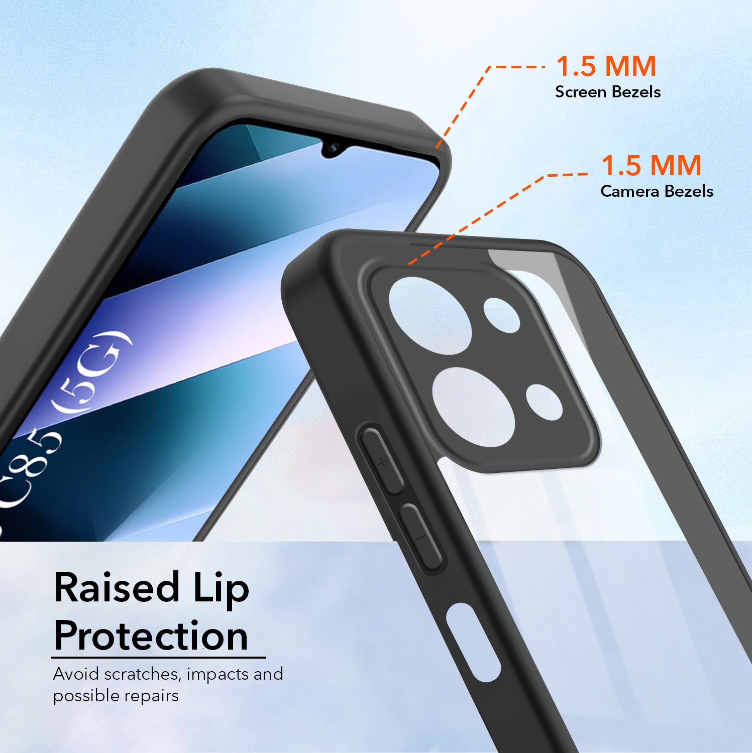 For Poco C85 5G Combo with Back Cover and 9H Tempered Glass (Lifetime Anti-Yellow | Crystal Clear Shockproof | Oleophobic Coating Screen Glass)