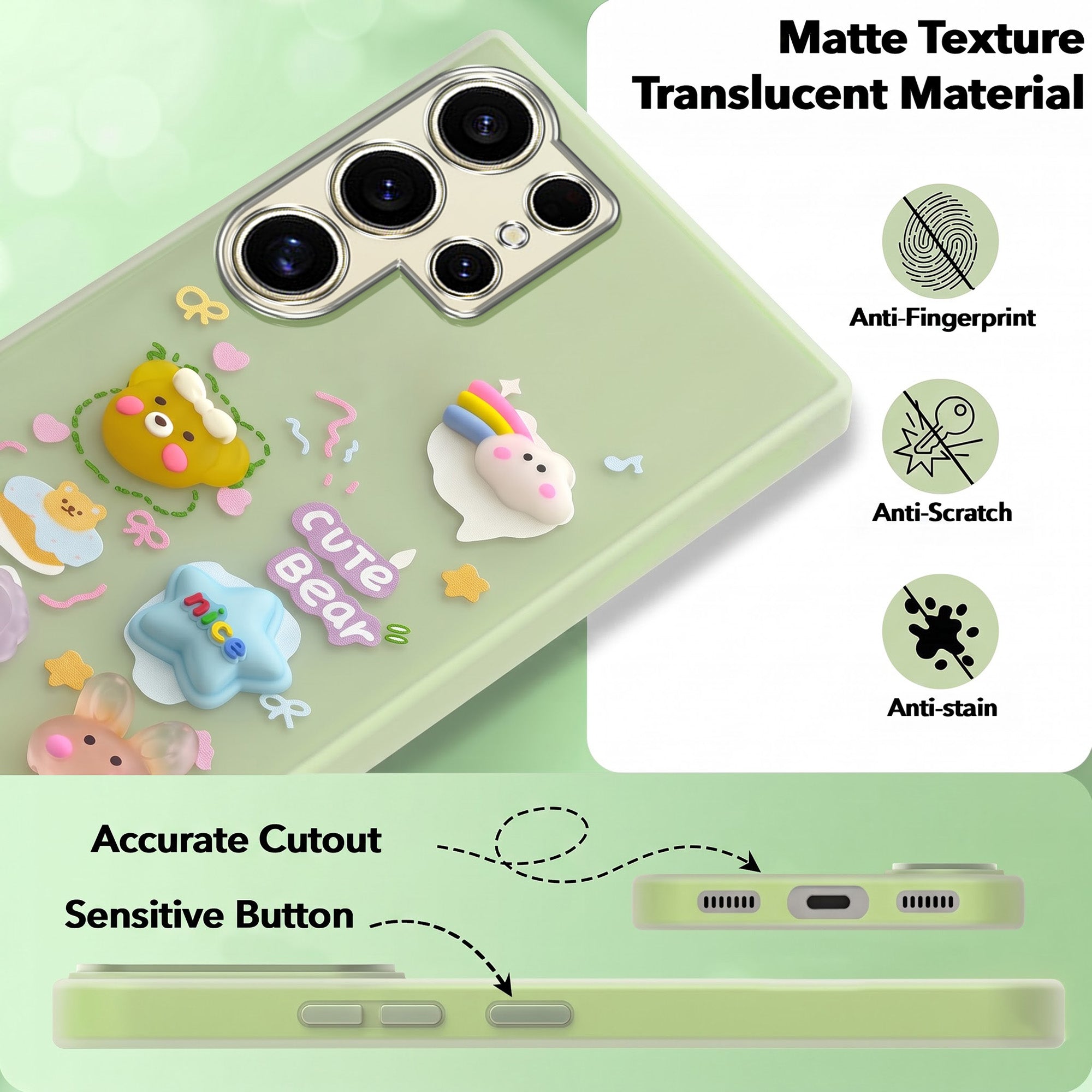 For Samsung Galaxy S24 Ultra Back Cover Case (3D Cute Cartoons | Hard Back Side Soft | Matte Premium Finish | HD Printing)