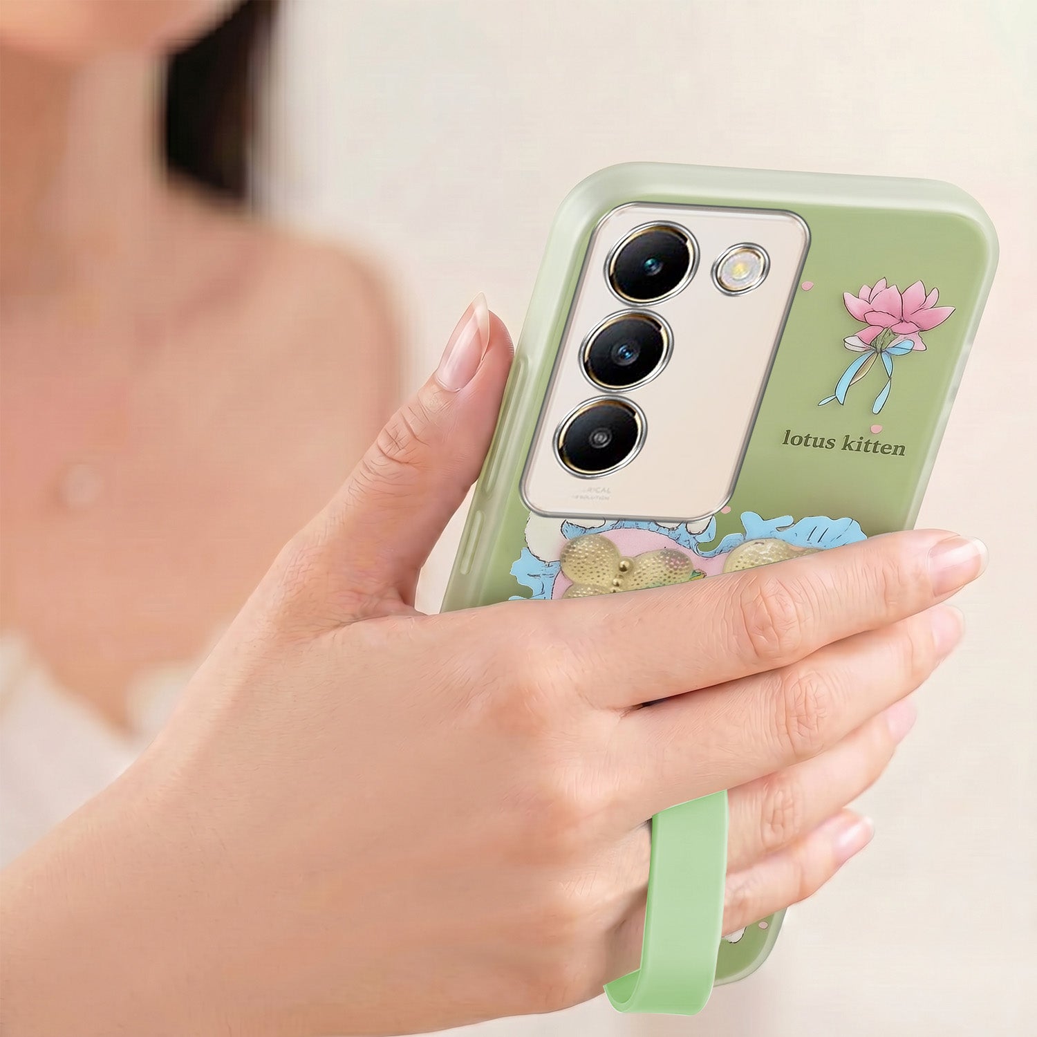 For Vivo Y200e Back Cover Case (3D Cute Heart Strap Holder | Camera Protection | Designer Girls Print)