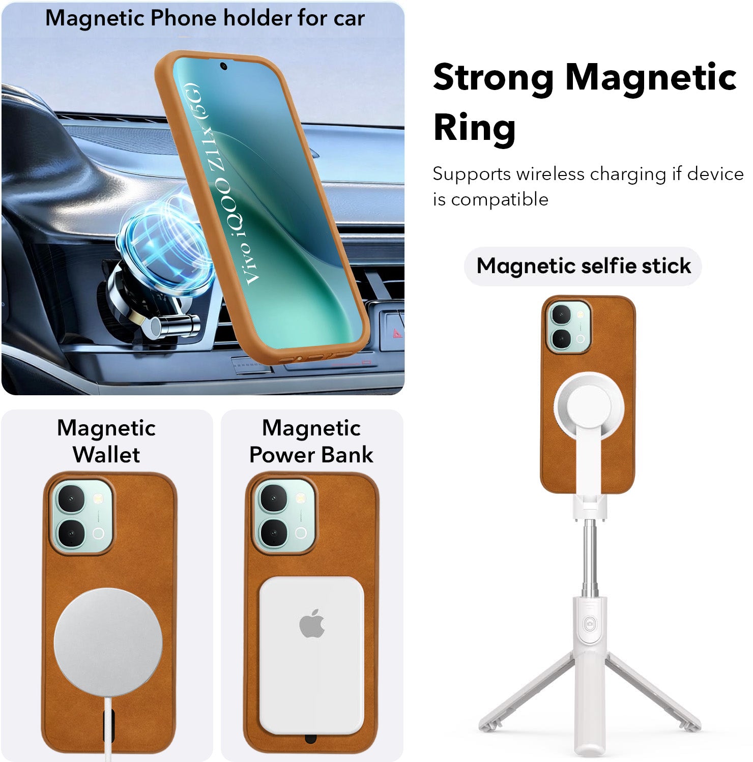 For Vivo iQOO Z11x 5G Back Cover Case Leather Finish (MagSafe Compatible Wireless Charging | Soft Touch | Camera Bump Protection)