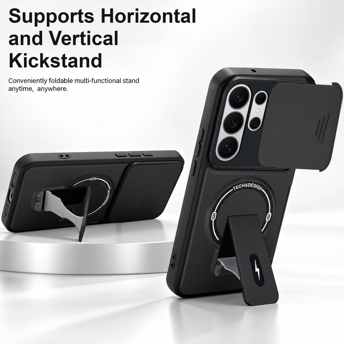 For Samsung Galaxy S26 Ultra Back Case Cover Metallic (Hybrid Armor Kickstand | Sliding Shutter Camera Protection | MagSafe Compatible)