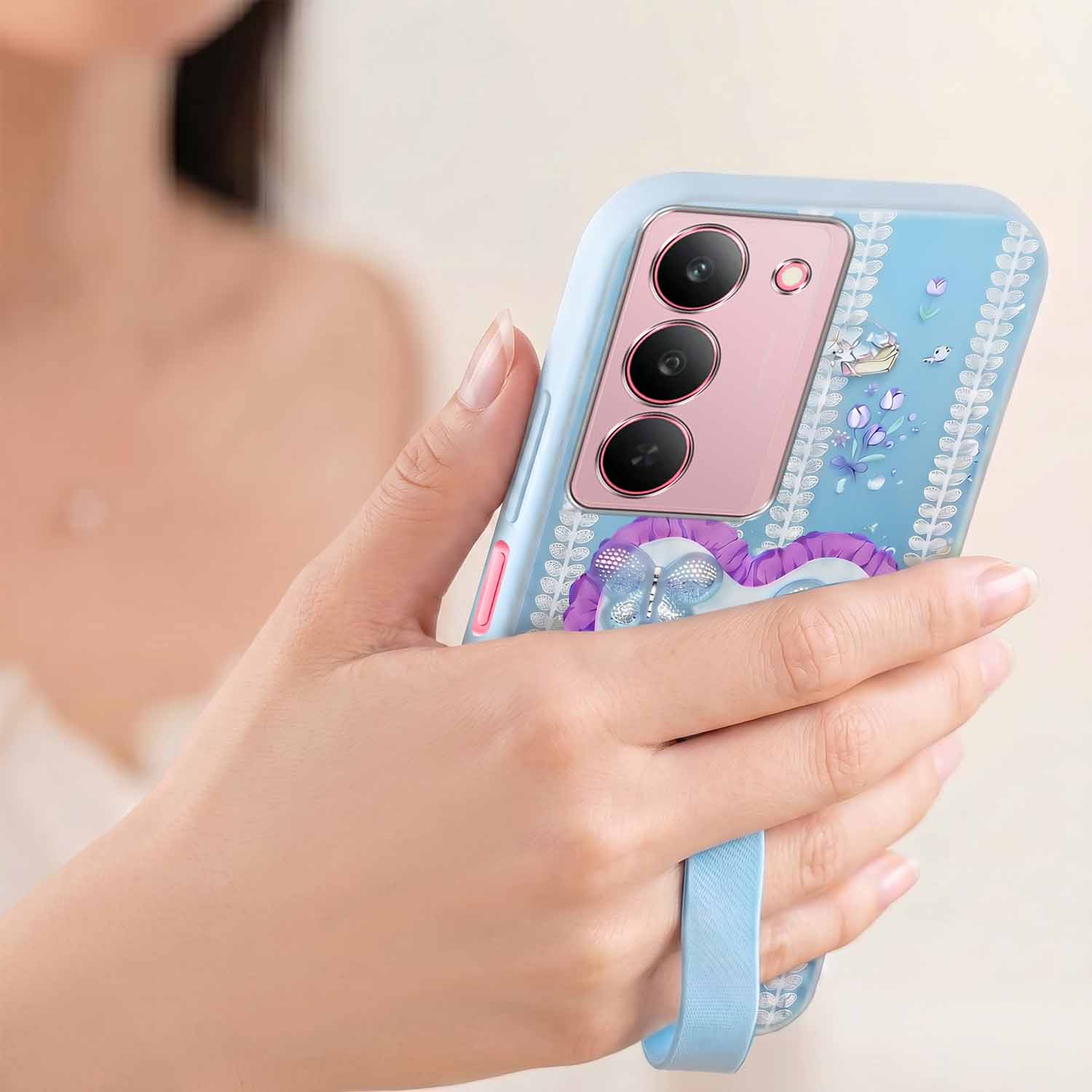 For Realme 14X Back Cover Case (3D Cute Heart Strap Holder | Camera Protection | Designer Girls Print)