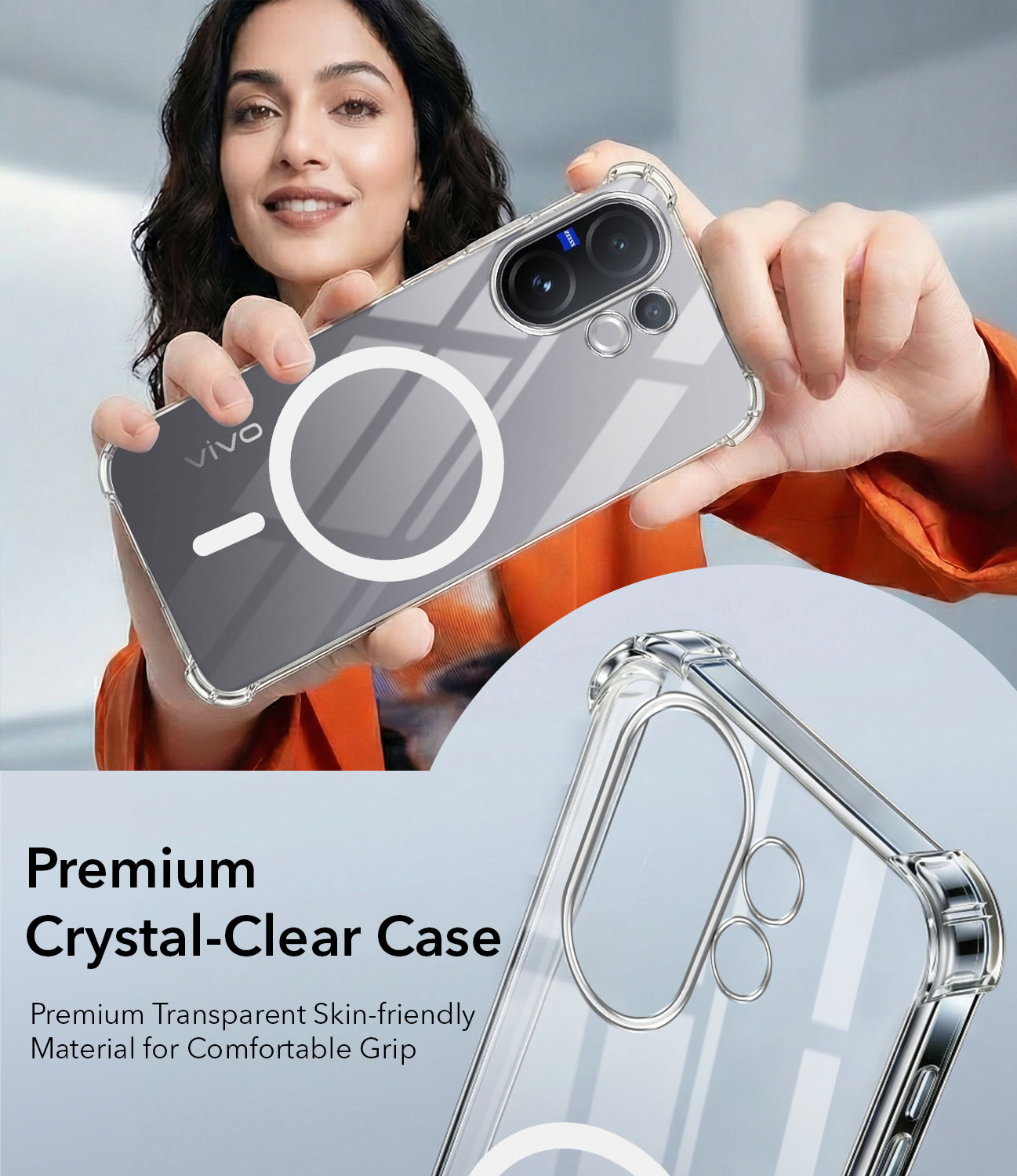 For Vivo V60 | Vivo T4 Pro Back Cover Shockproof Crystal-Clear (Magsafe Wireless Support | Drop & Camera Protection | Hard Polycarbonate)