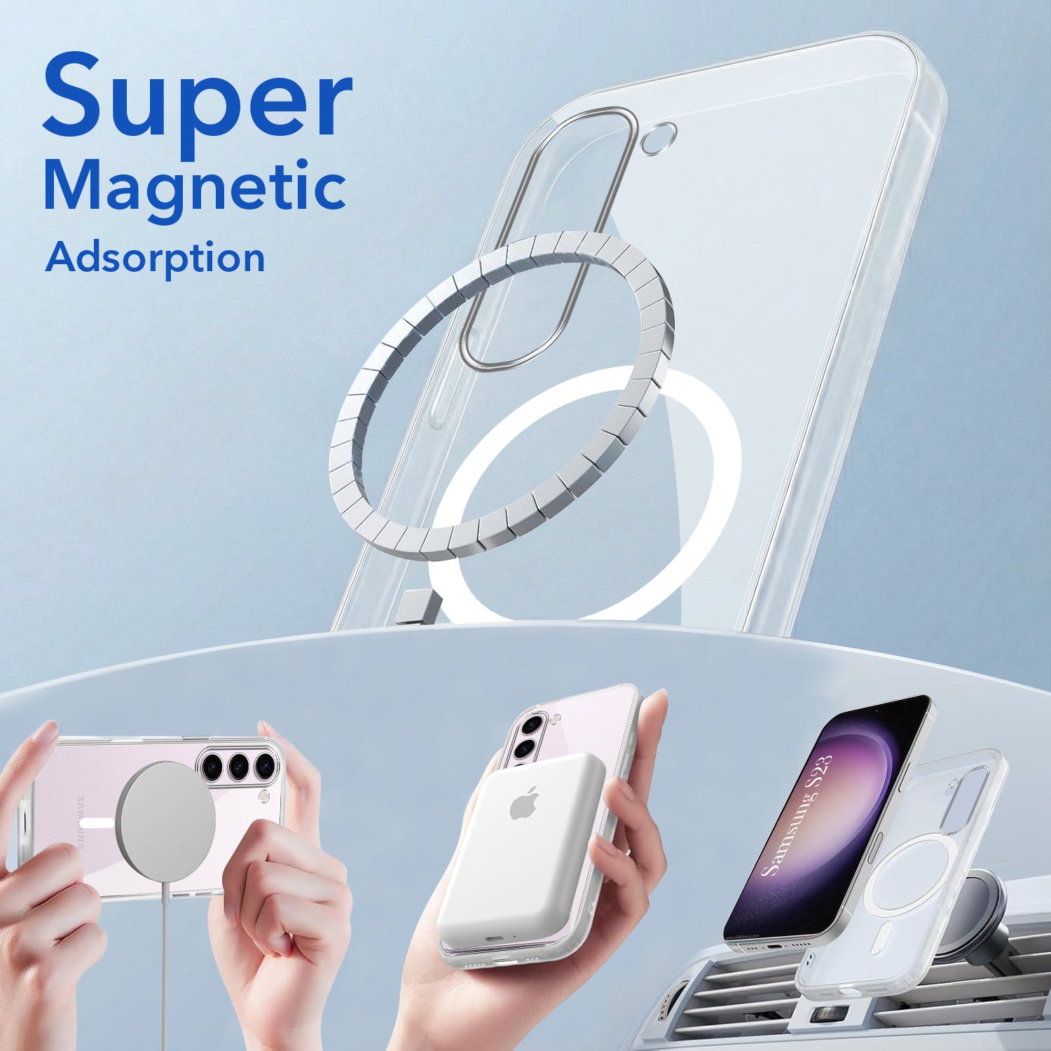 For Samsung Galaxy S23 5G Back Cover Case Lifetime Anti-Yellow MagSafe Compatible Clear (Sleek Hard Crystal | Shockproof and Camera Protection)