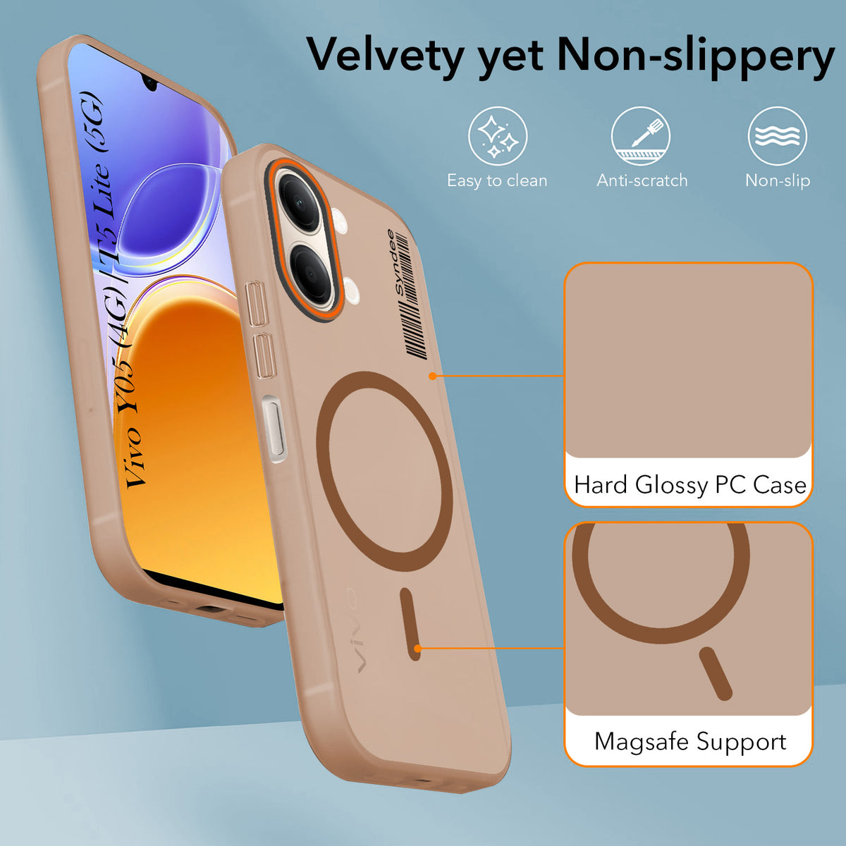 For Vivo Y05 4G | Vivo T5 Lite 5G Back Cover Case (Soft Touch | Camera Bump Protection | MagSafe Compatible | Matte Finish)