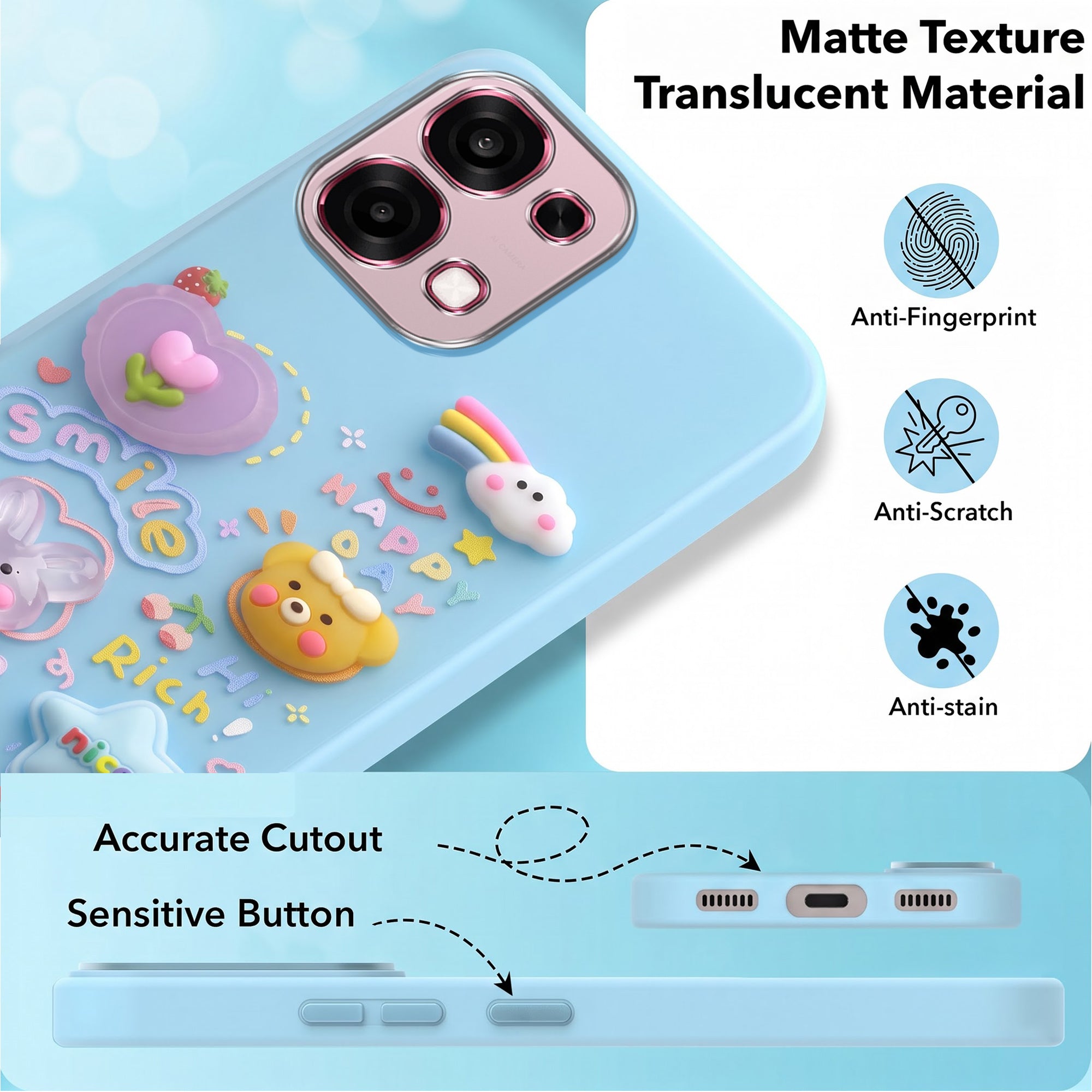 For Oppo F31 5G | Oppo F33 5G Back Cover Case (3D Cute Cartoons | Hard Back Side Soft | Matte Premium Finish | HD Printing)