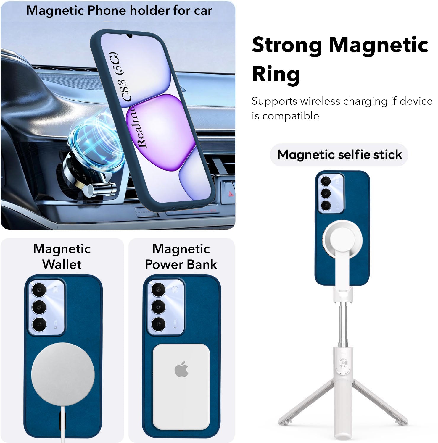 For Realme C83 5G Back Cover Case Leather Finish (MagSafe Compatible Wireless Charging | Soft Touch | Camera Bump Protection)